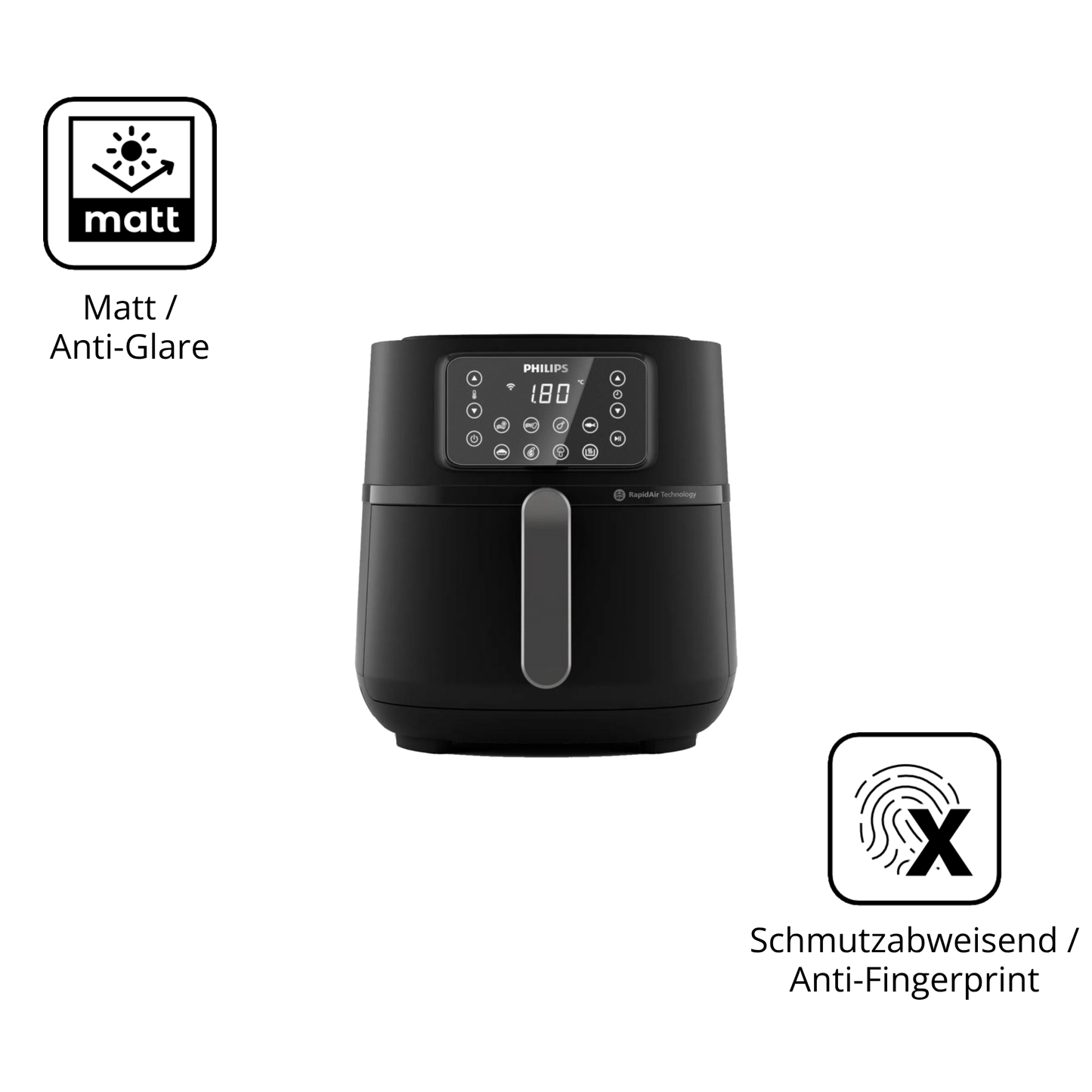 9H Hartbeschichtete, flexible Folie passend zugeschnitten für Philips Airfryer 5000 Series XXL