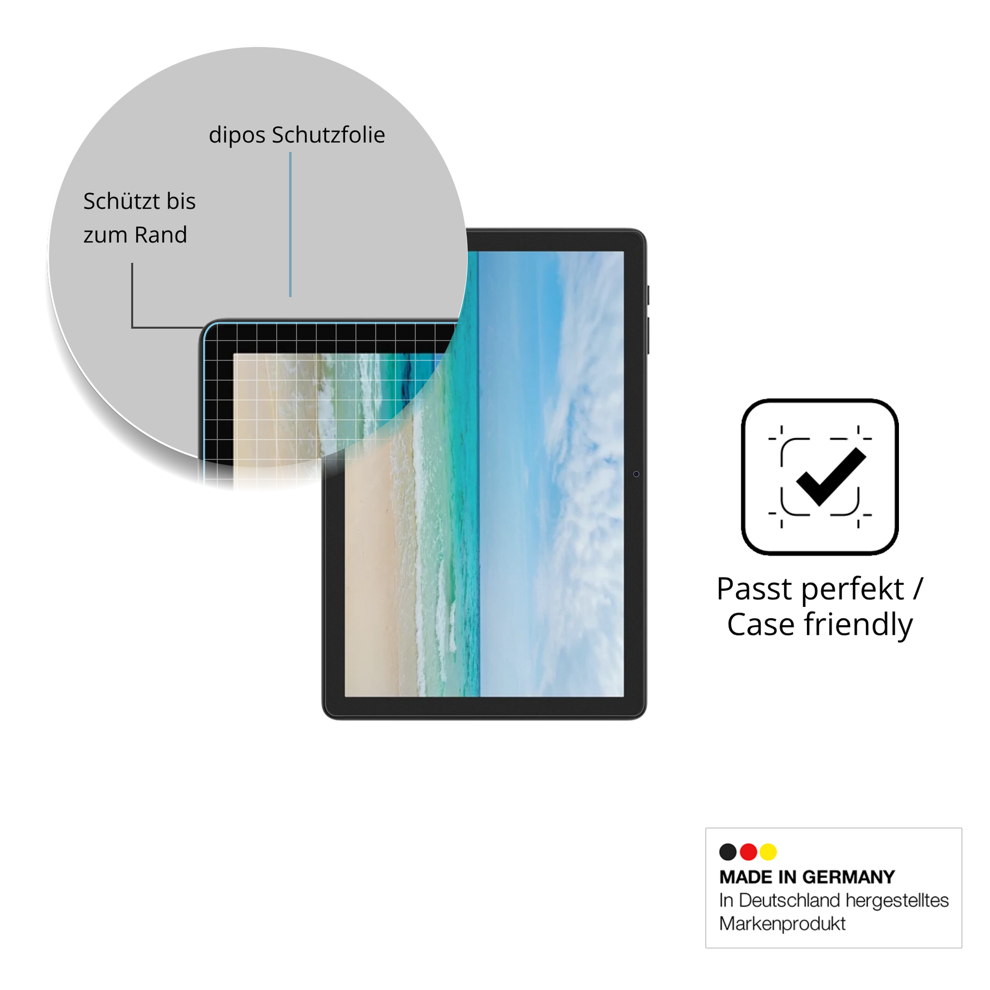 Schutzglasfolie mit optimaler Passform, zur Verwendung mit Hüllen geeignet