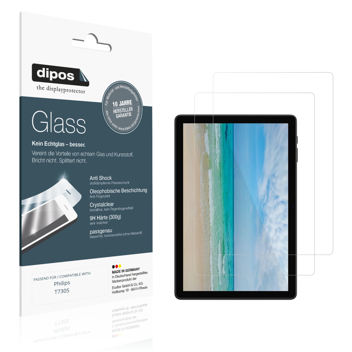 Klare Displayschutzfolie von dipos passend für Philips T7305, 9H kratzfest und blasenfrei montiert