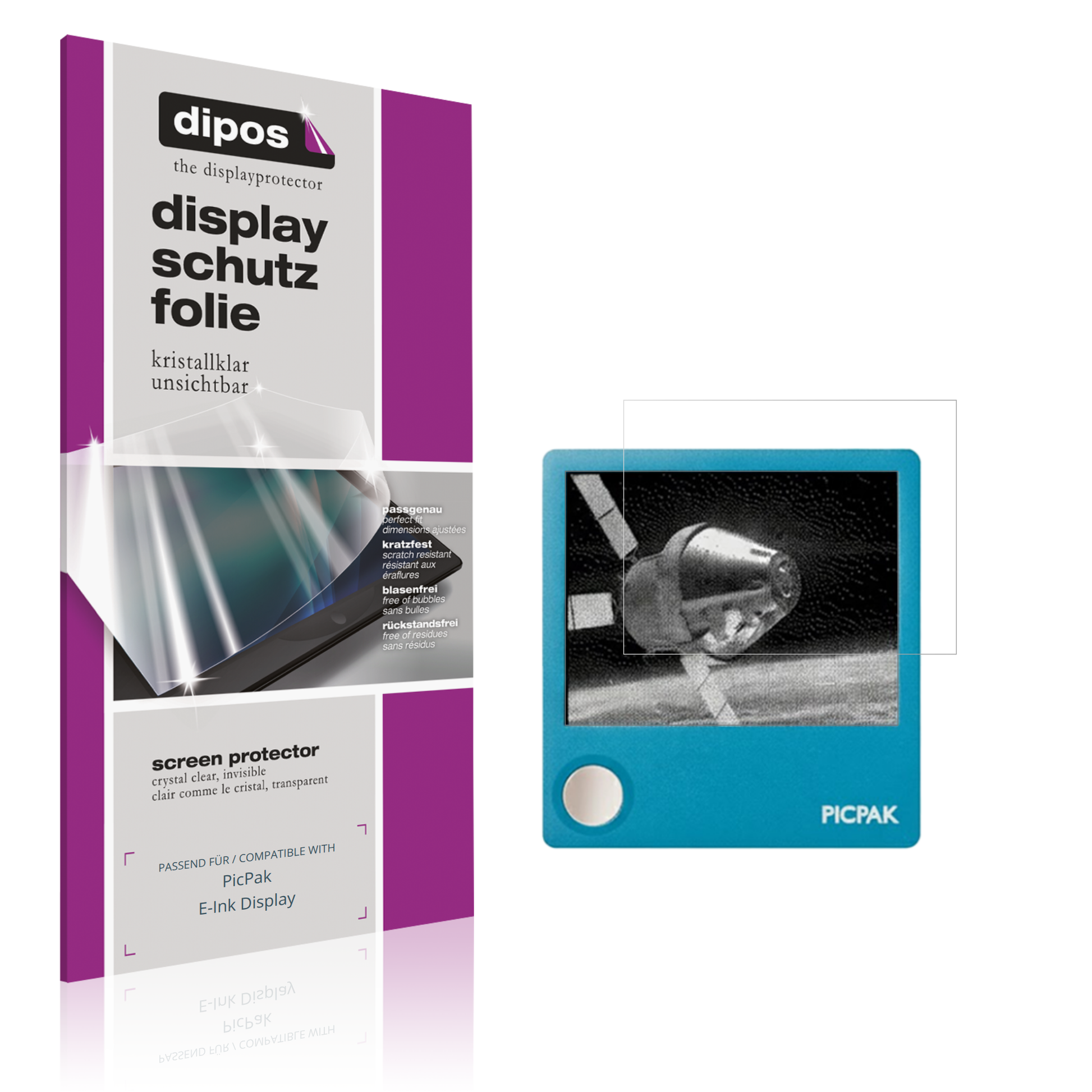 Klare Displayschutzfolie von dipos passend für PicPak E-Ink Display, präziser Zuschnitt und blasenfrei montiert