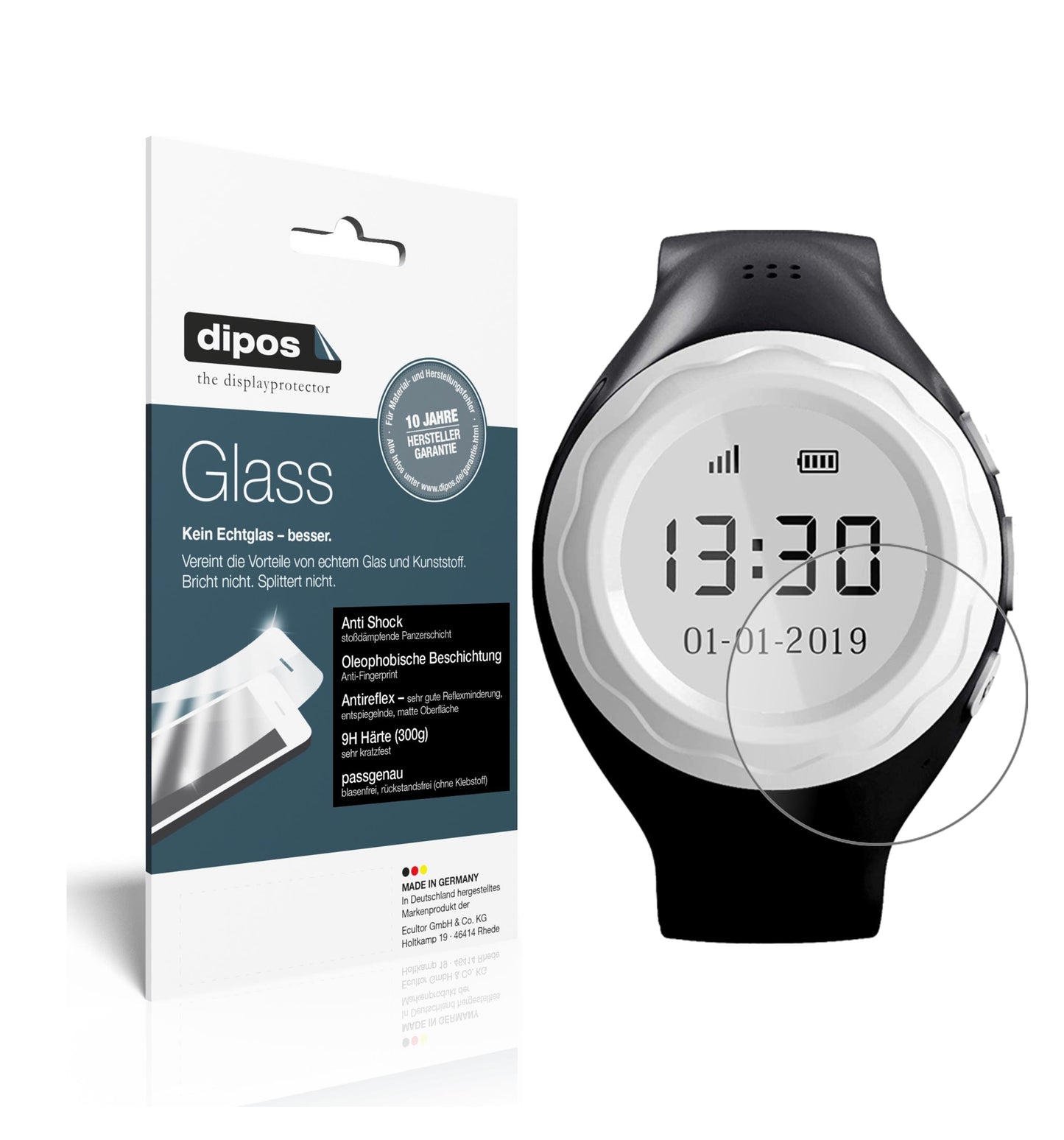 Matte Displayschutzfolie von dipos passend für Pingonaut Kidswatch 2019, 9H kratzfest und blasenfrei montiert