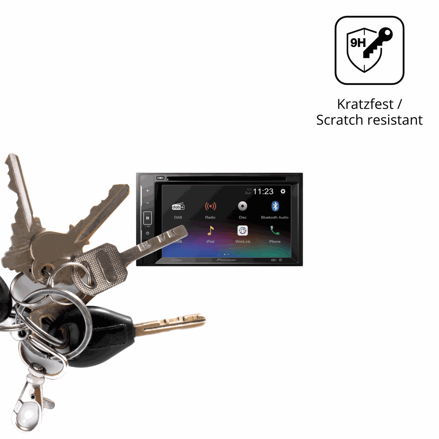 dipos Displayschutz für Pioneer DMH-A240DAB, transparente Oberfläche, perfekte Passform auch für die Rundungen
