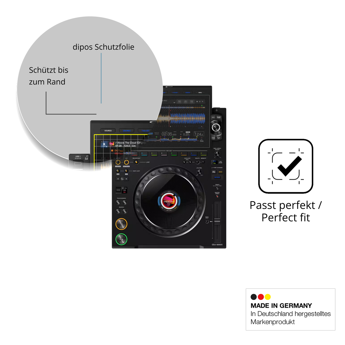 Schutz gegen Kratzer auf dem Pioneer CDJ 3000X Glas durch Schlüssel oder Ähnliches