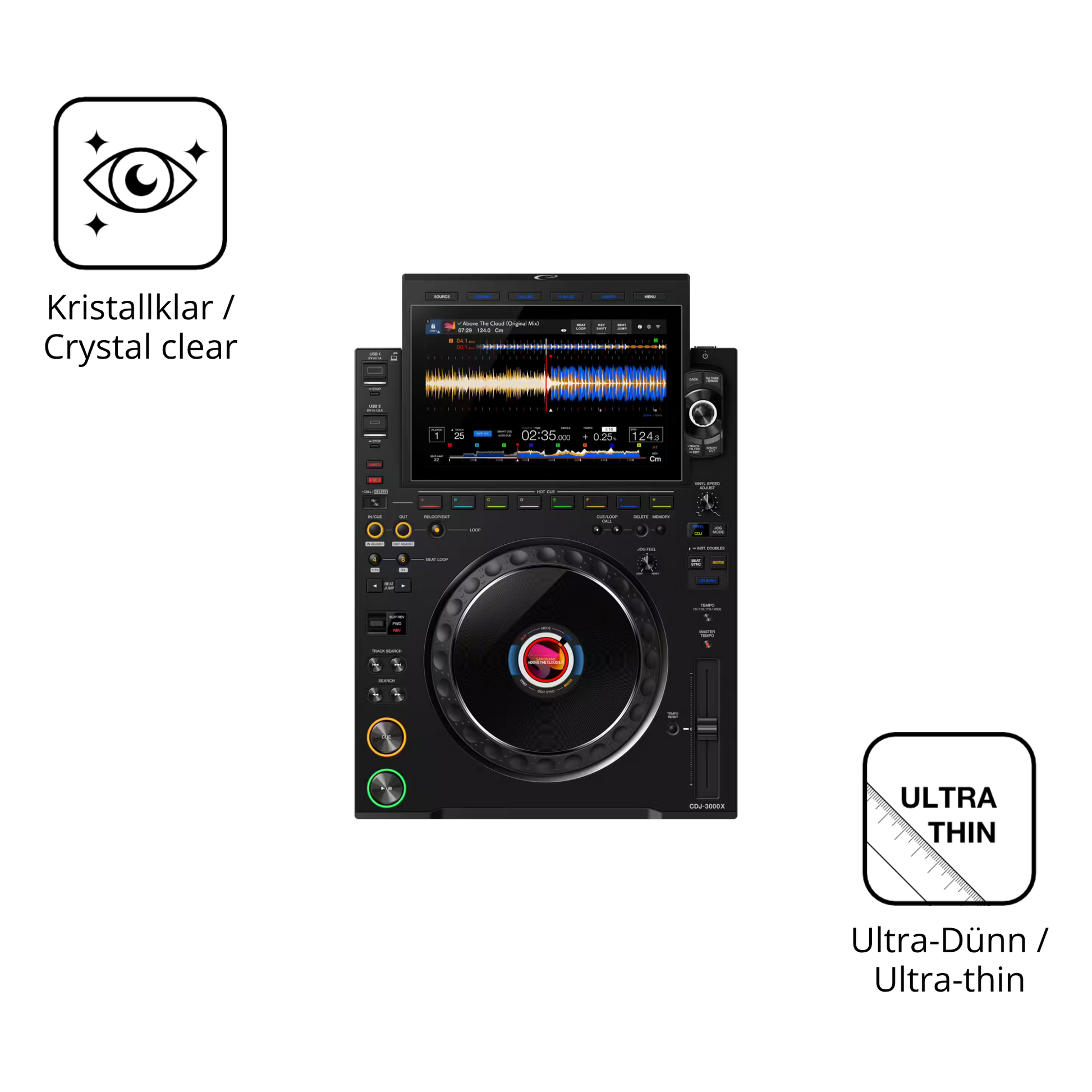 Dünne und klare Folie passend zugeschnitten für Pioneer CDJ 3000X