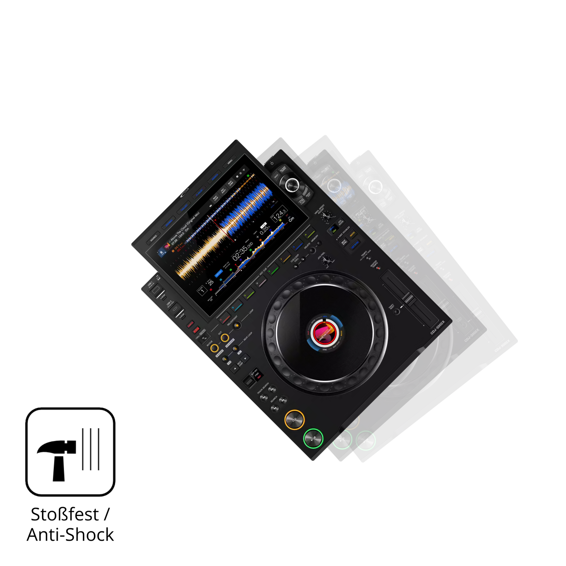 Schutz gegen Kratzer auf dem Pioneer CDJ 3000X Glas durch Schlüssel, Stöße gegen die Tischkante oder Stürze