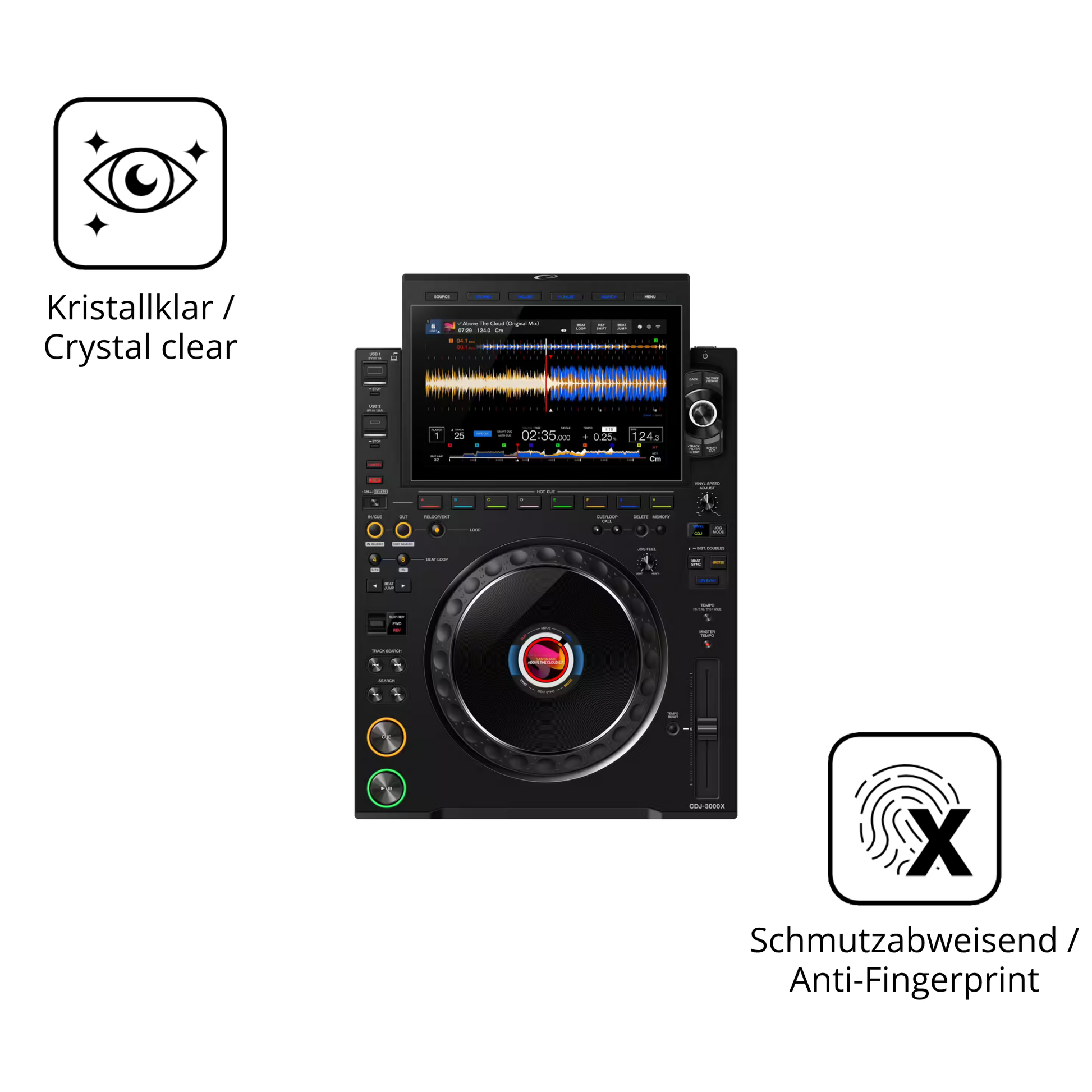 Flexible TPU-Folie passend zugeschnitten für Pioneer CDJ 3000X, vollständige Abdeckung