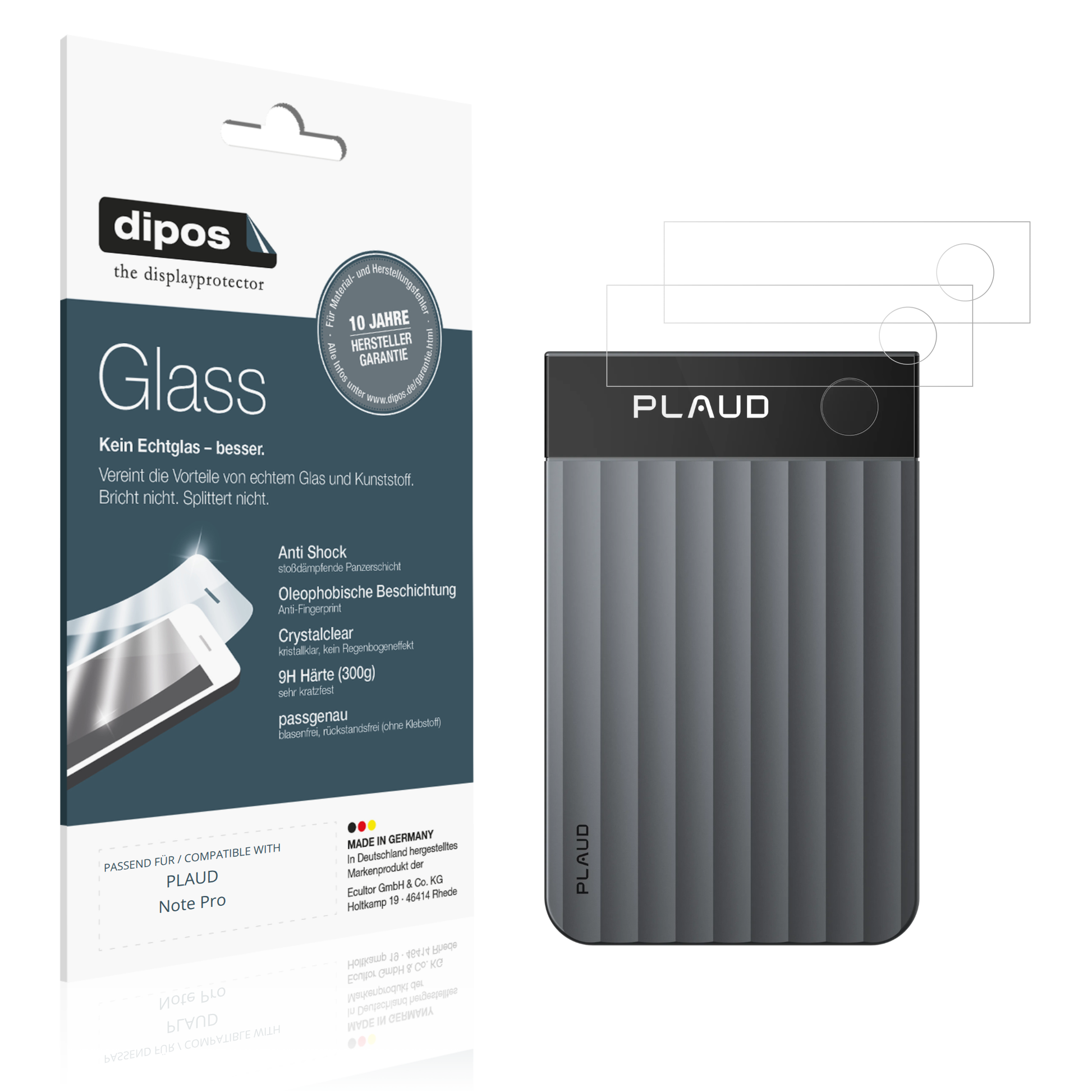 Klare Displayschutzfolie von dipos passend für PLAUD Note Pro, 9H kratzfest und blasenfrei montiert