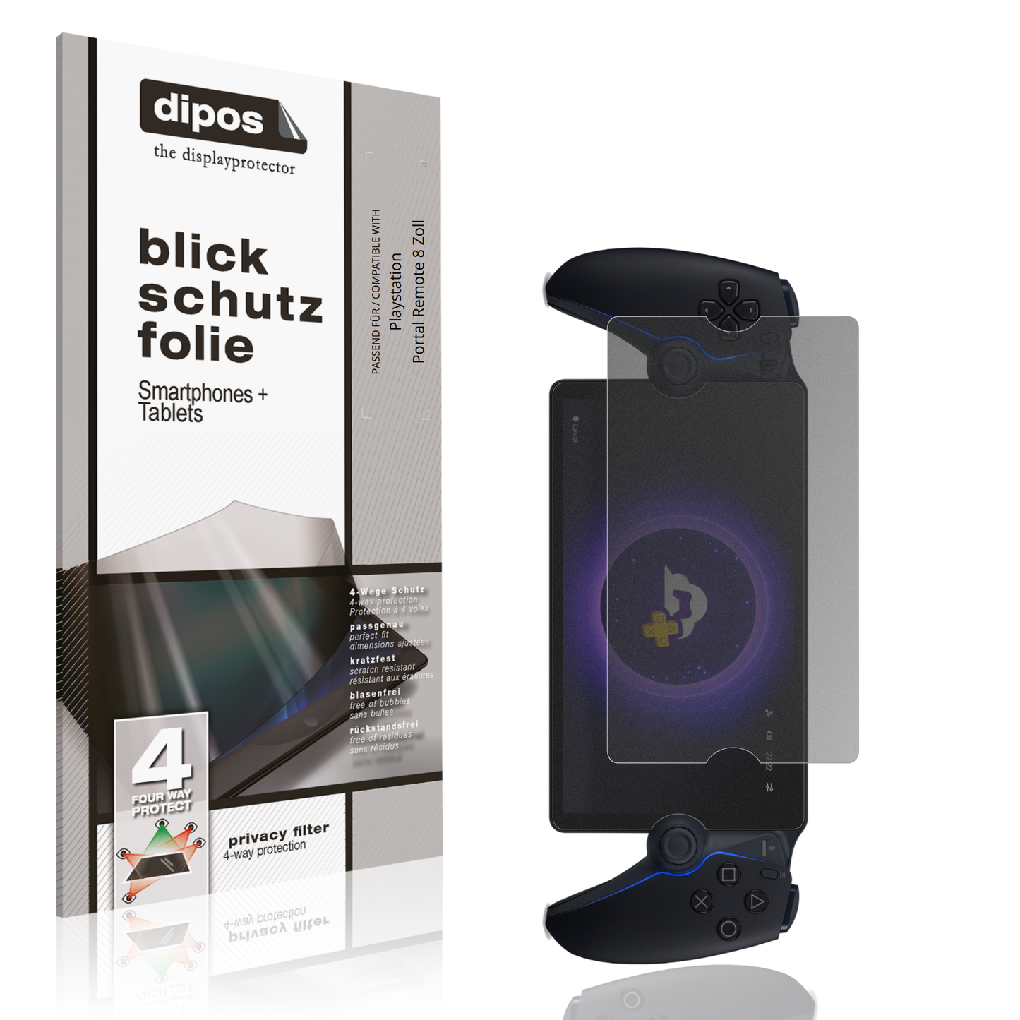 Blickschutzfolie von dipos passend für Playstation Portal Remote 8 Zoll, präziser Zuschnitt und blasenfrei montiert