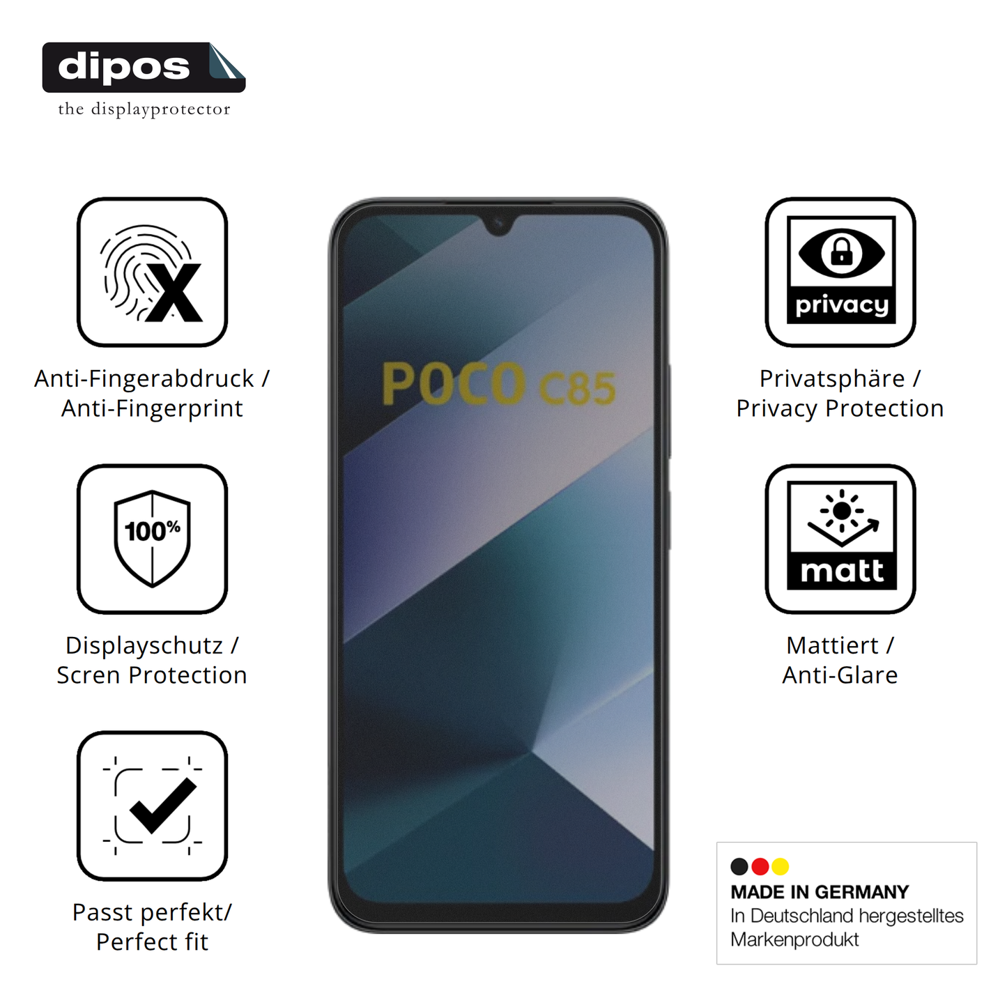 Blickschutzfolie für Poco C85 matt Schutzfolie Privacy