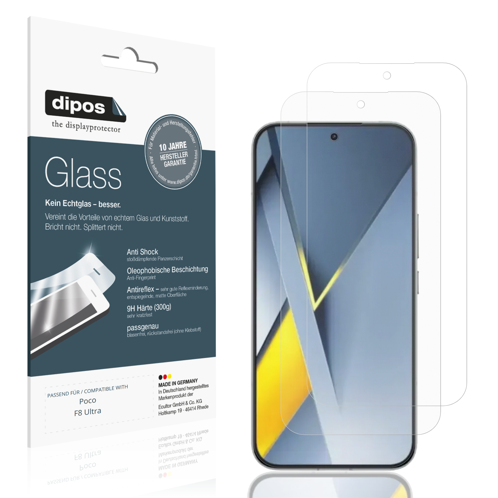 Matte Displayschutzfolie von dipos passend für Poco F8 Ultra, 9H kratzfest und blasenfrei montiert
