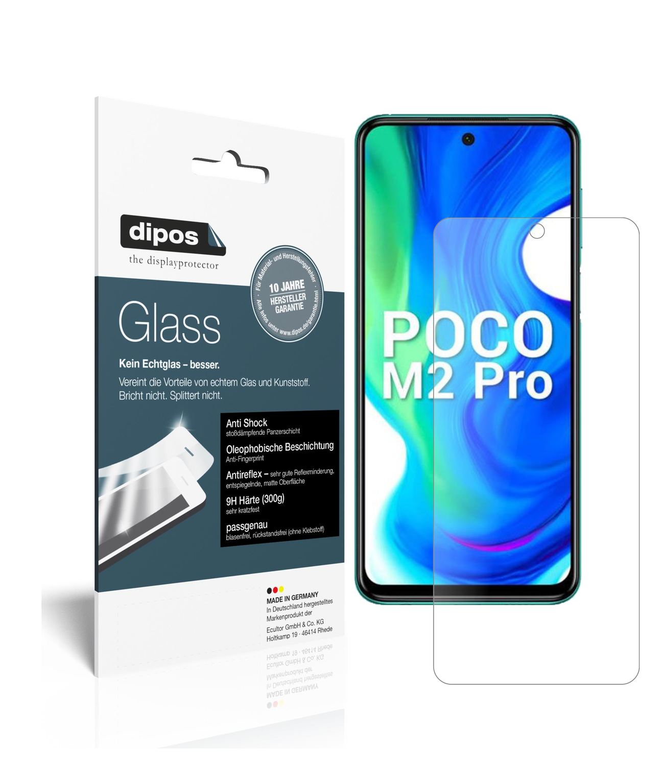 Matte Displayschutzfolie von dipos passend für Xiaomi Poco M2 Pro, 9H kratzfest und blasenfrei montiert