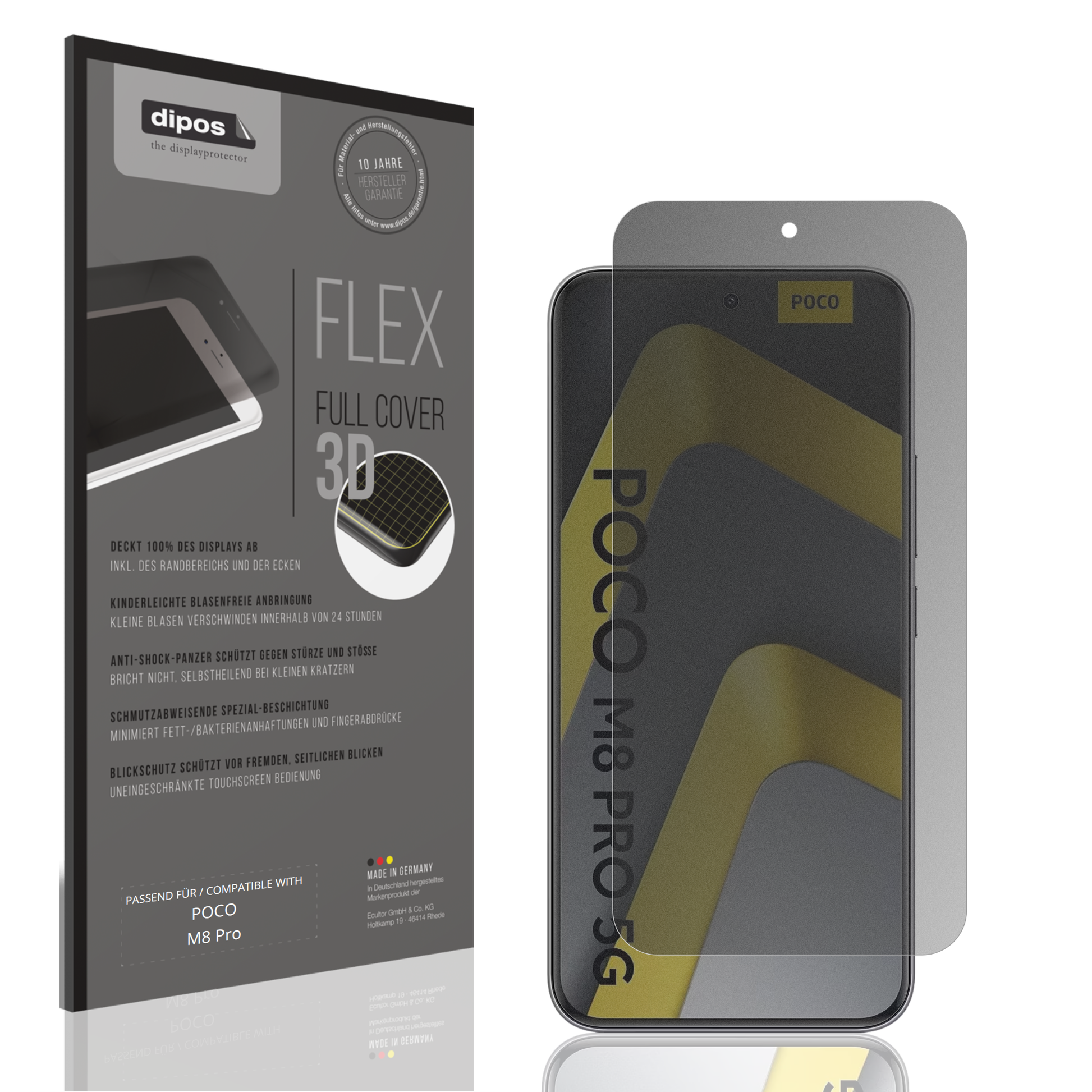 Blickschutzfolie von dipos passend für POCO M8 Pro, 100% Displayabdeckung und blasenfreie Montage