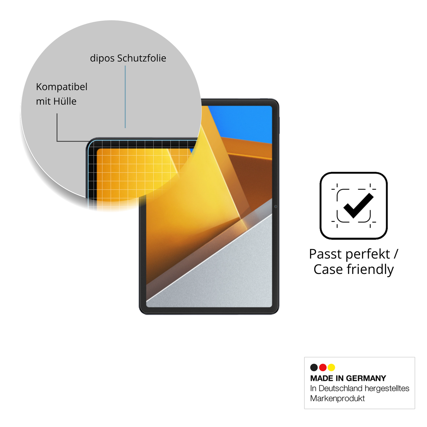 Schutzfolie mit optimaler Passform, zur Verwendung mit Hüllen geeignet
