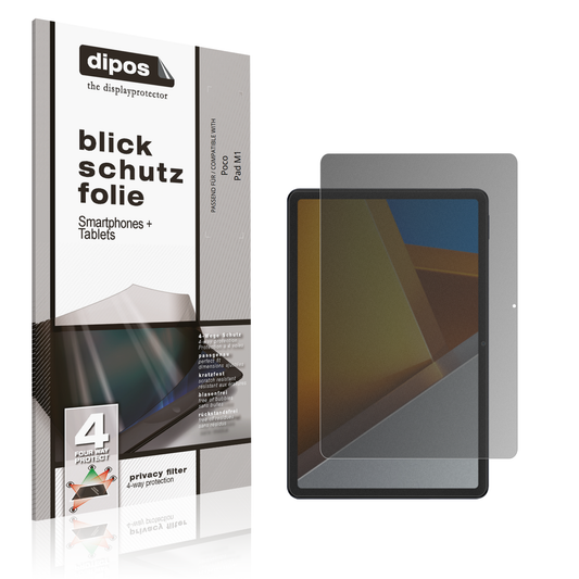 Blickschutzfolie von dipos passend für Poco Pad M1, präziser Zuschnitt und blasenfrei montiert
