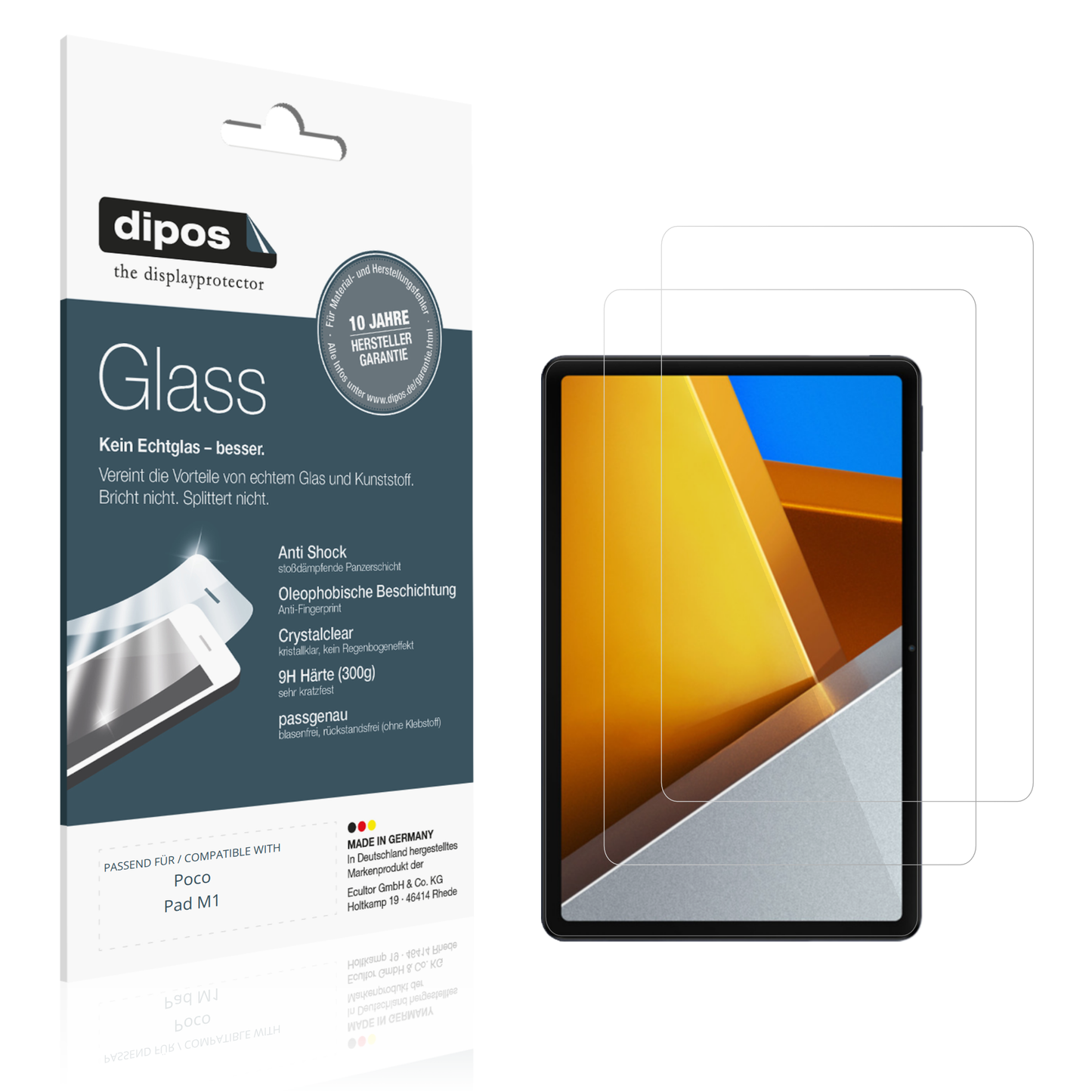 Klare Displayschutzfolie von dipos passend für Poco Pad M1, 9H kratzfest und blasenfrei montiert