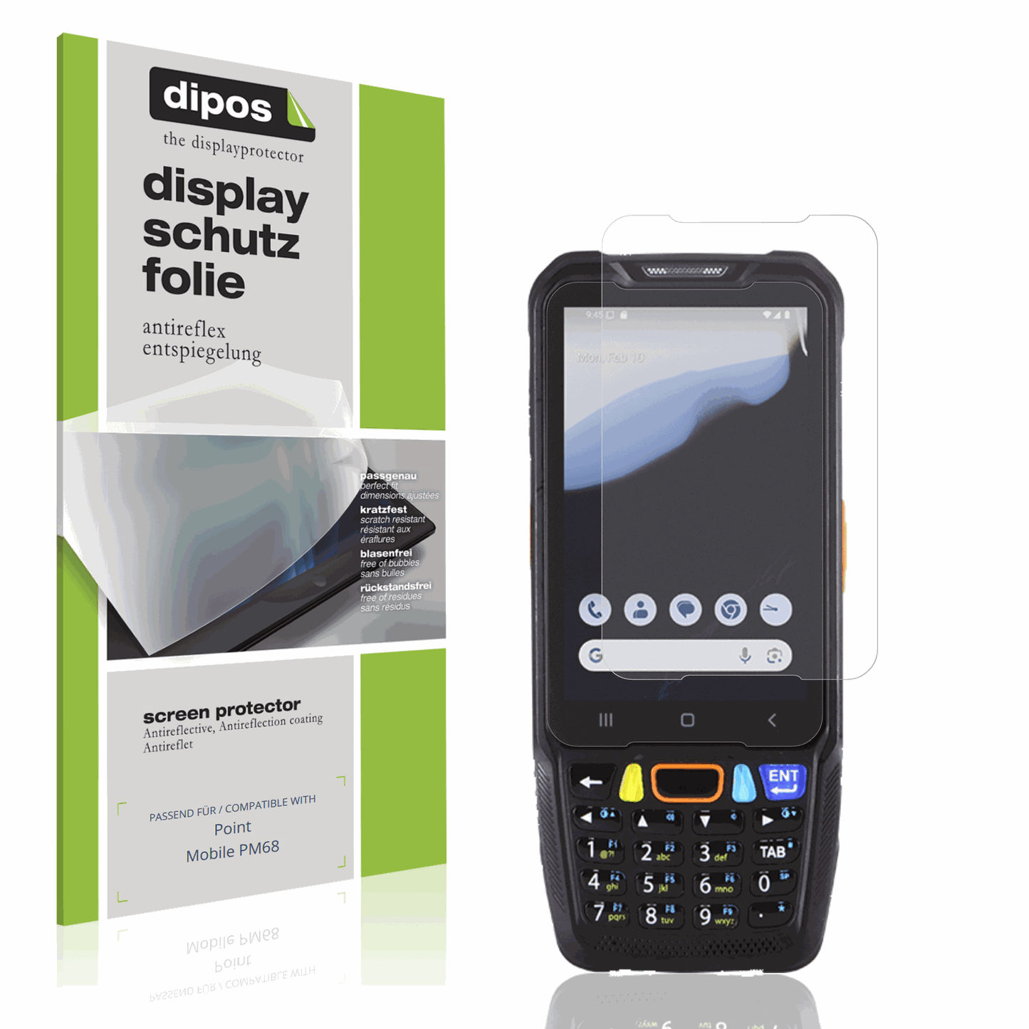 Matte Displayschutzfolie von dipos passend für pointmobile pm68, präziser Zuschnitt und blasenfrei montiert