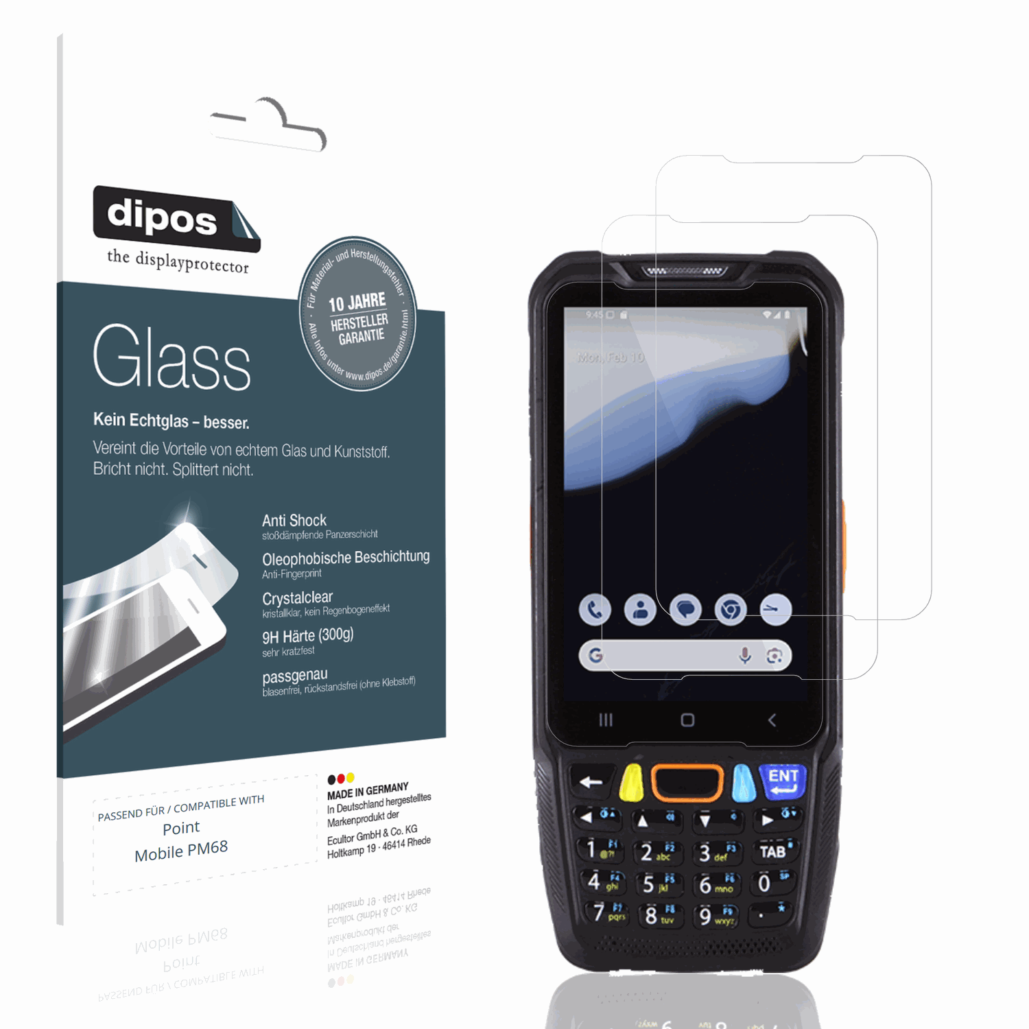 Klare Displayschutzfolie von dipos passend für pointmobile pm68, 9H kratzfest und blasenfrei montiert