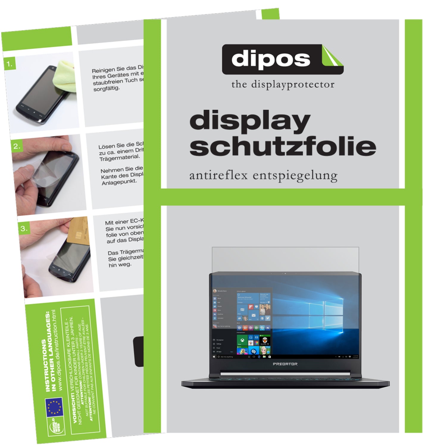 Matte Displayschutzfolie von dipos passend für Predator Triton 500, präziser Zuschnitt und blasenfrei montiert