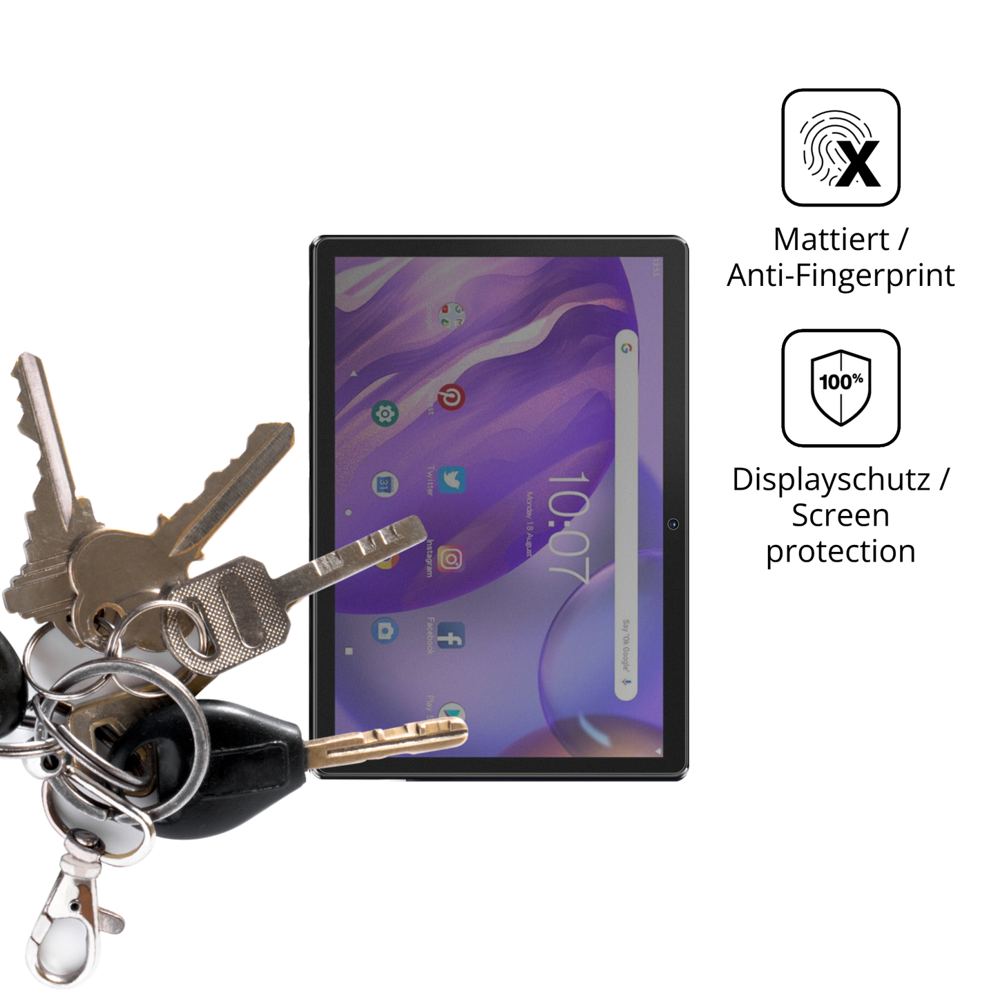 dipos Displayschutz für pritomm10 tab 10 plus, mattierte Oberfläche, Blickschutzfilter und perfekter Passform