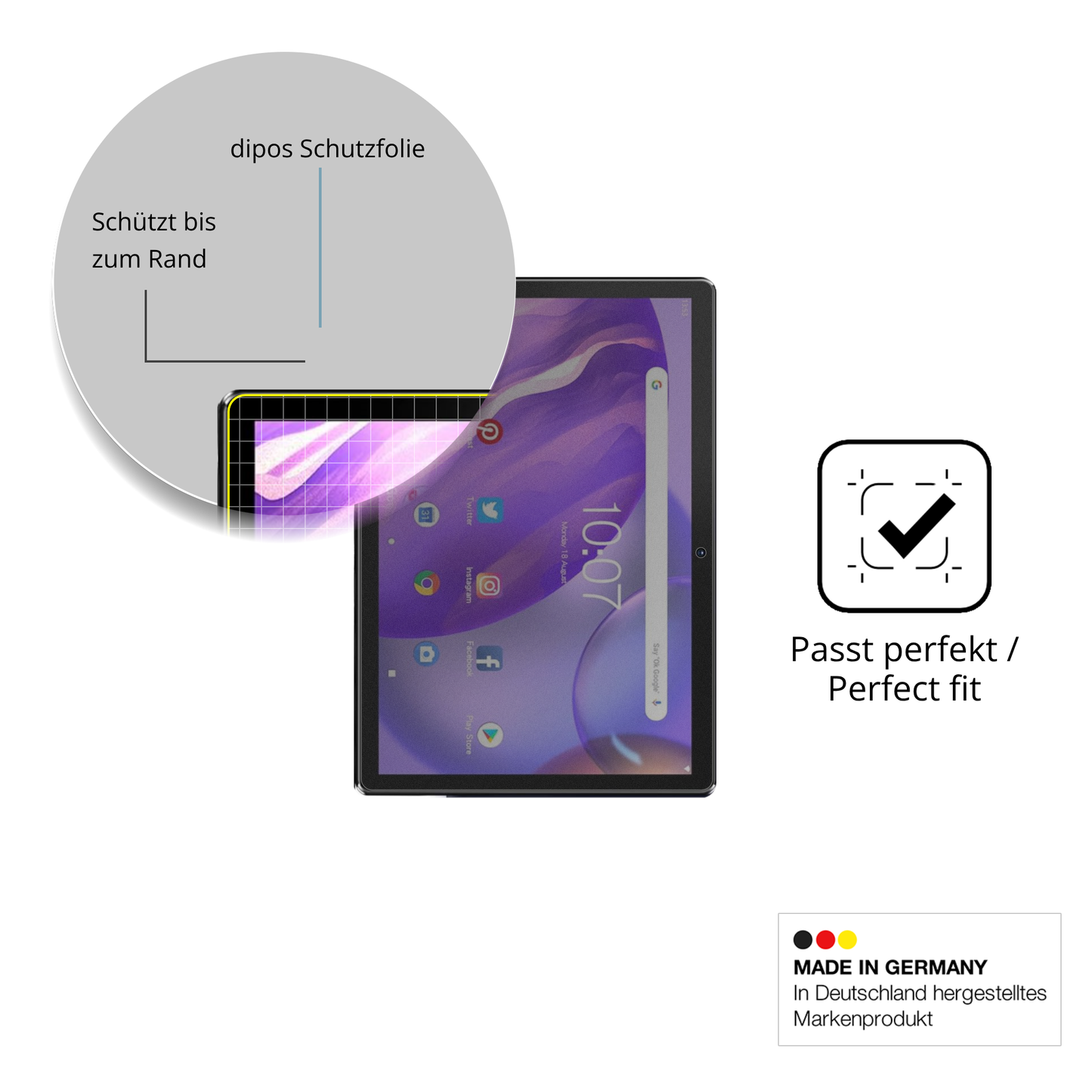 Schutz gegen Kratzer auf dem pritomm10 tab 10 plus Glas durch Schlüssel oder Ähnliches