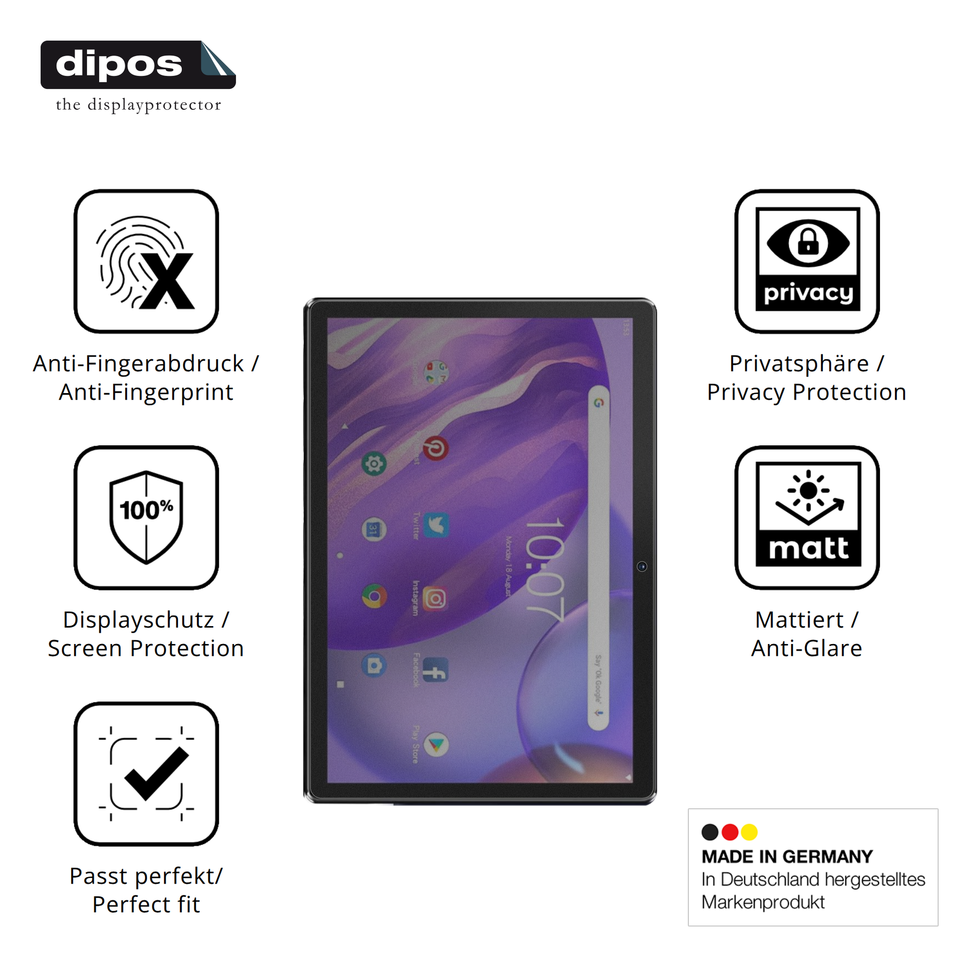 Privatsphäre-Schutz durch Sichtschutz-Folie passend zugeschnitten für pritomm10 tab 10 plus