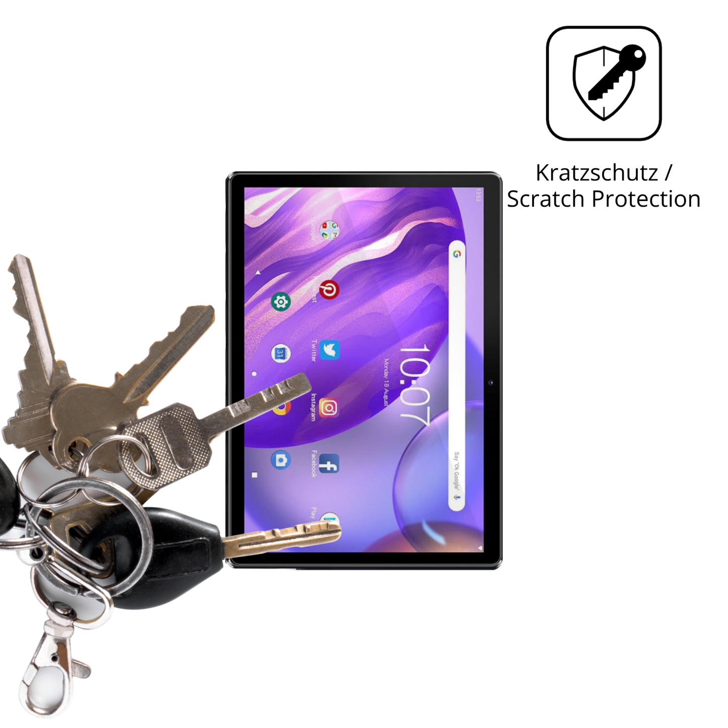 Schutz gegen Kratzer auf dem pritomm10 tab 10 plus Glas durch Schlüssel oder Ähnliches