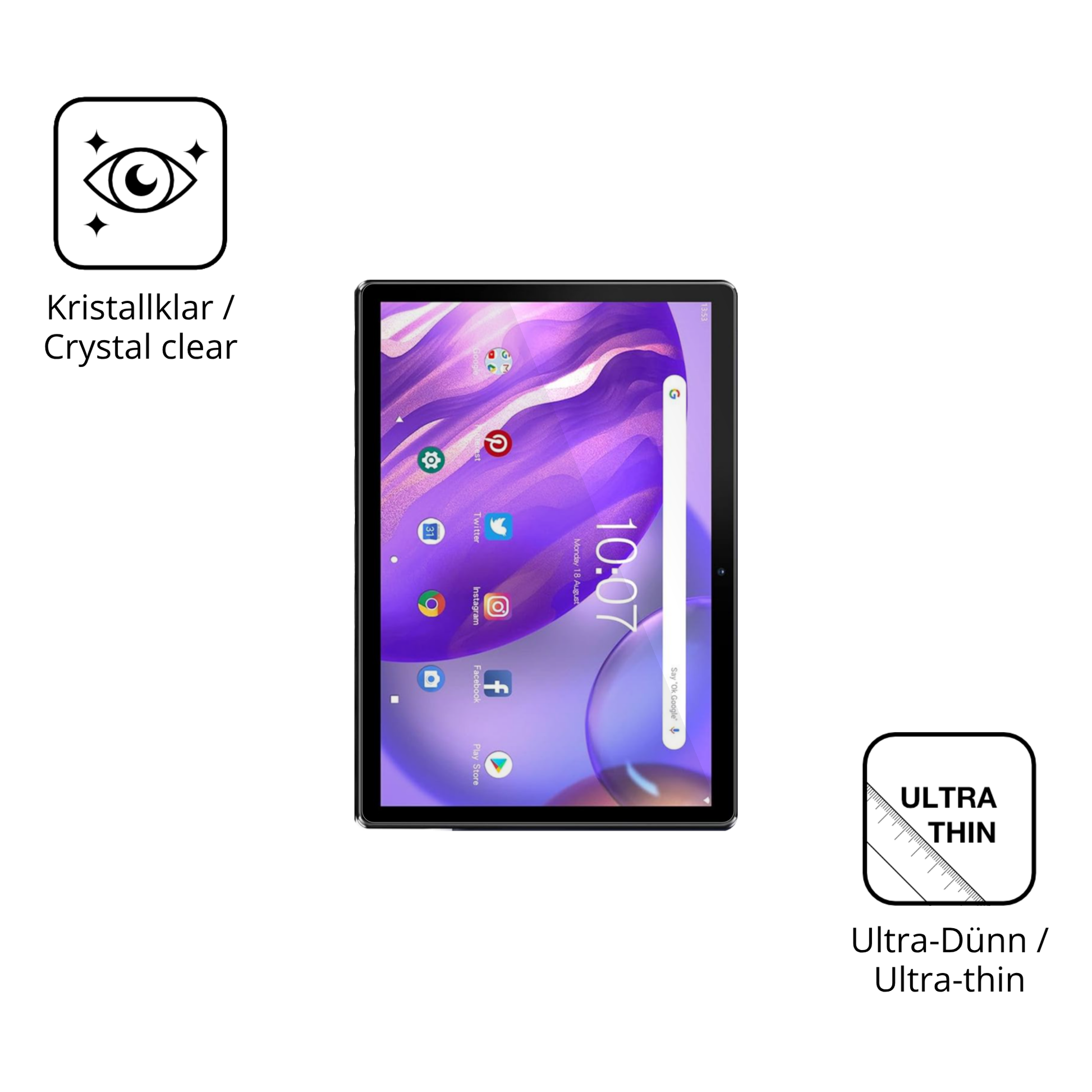 Dünne und klare Folie passend zugeschnitten für pritomm10 tab 10 plus