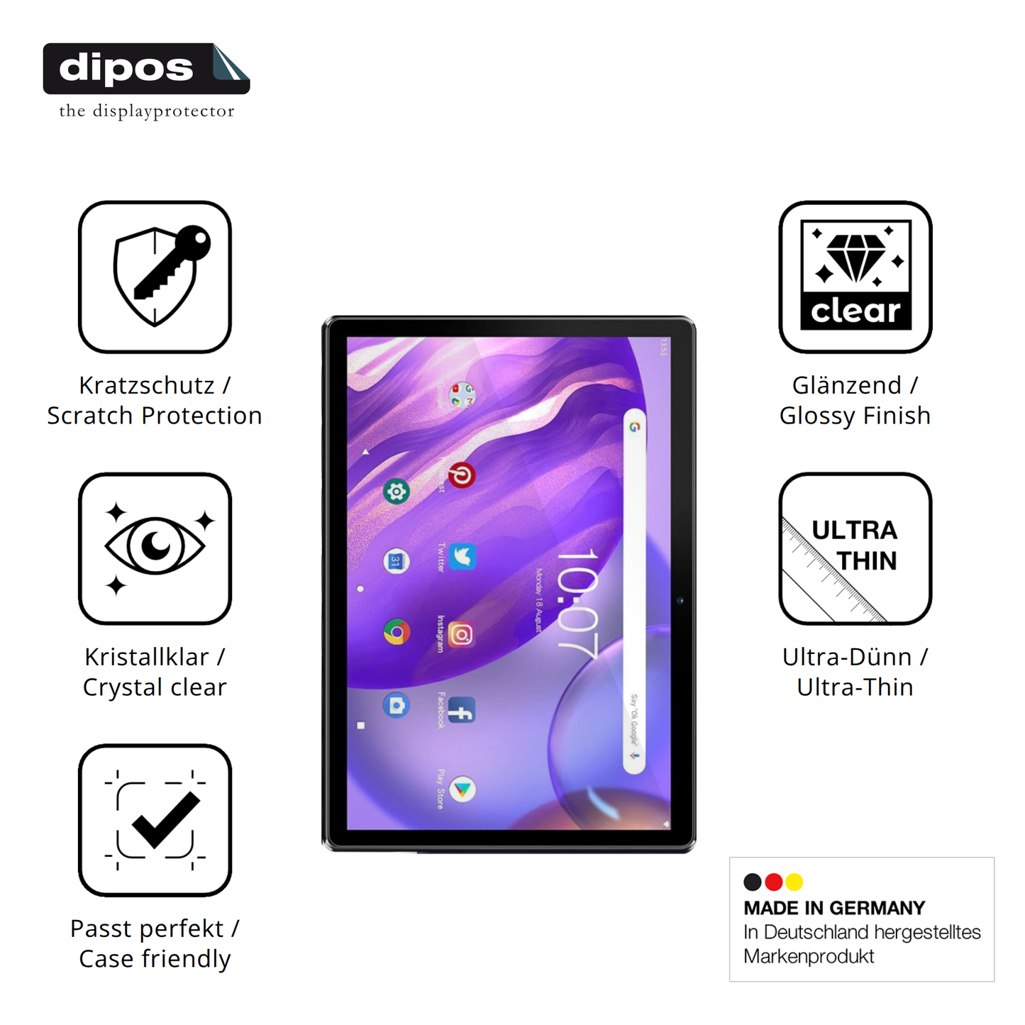 Displayschutz hergestellt in Deutschland, höchste Qualität made in Germany