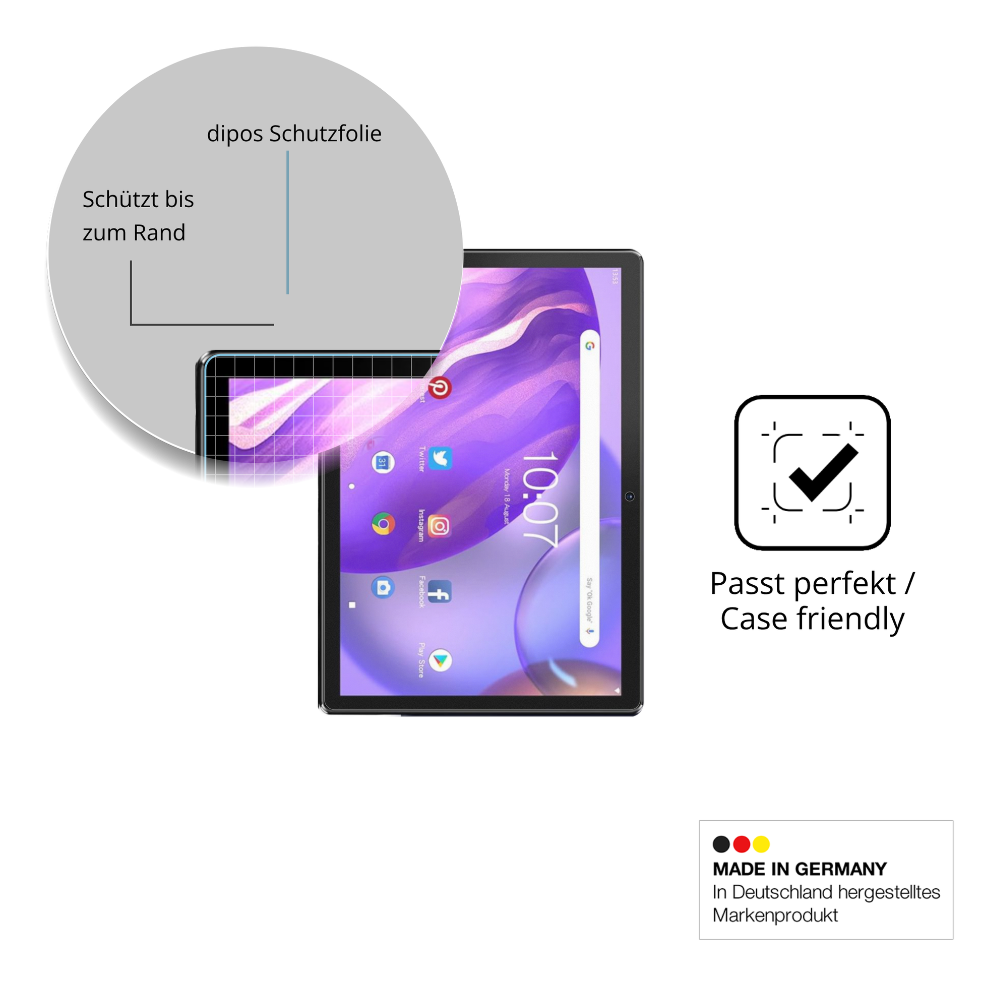 Schutzglasfolie mit optimaler Passform, zur Verwendung mit Hüllen geeignet