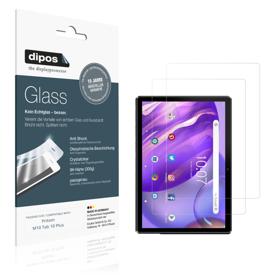 Klare Displayschutzfolie von dipos passend für pritomm10 tab 10 plus, 9H kratzfest und blasenfrei montiert