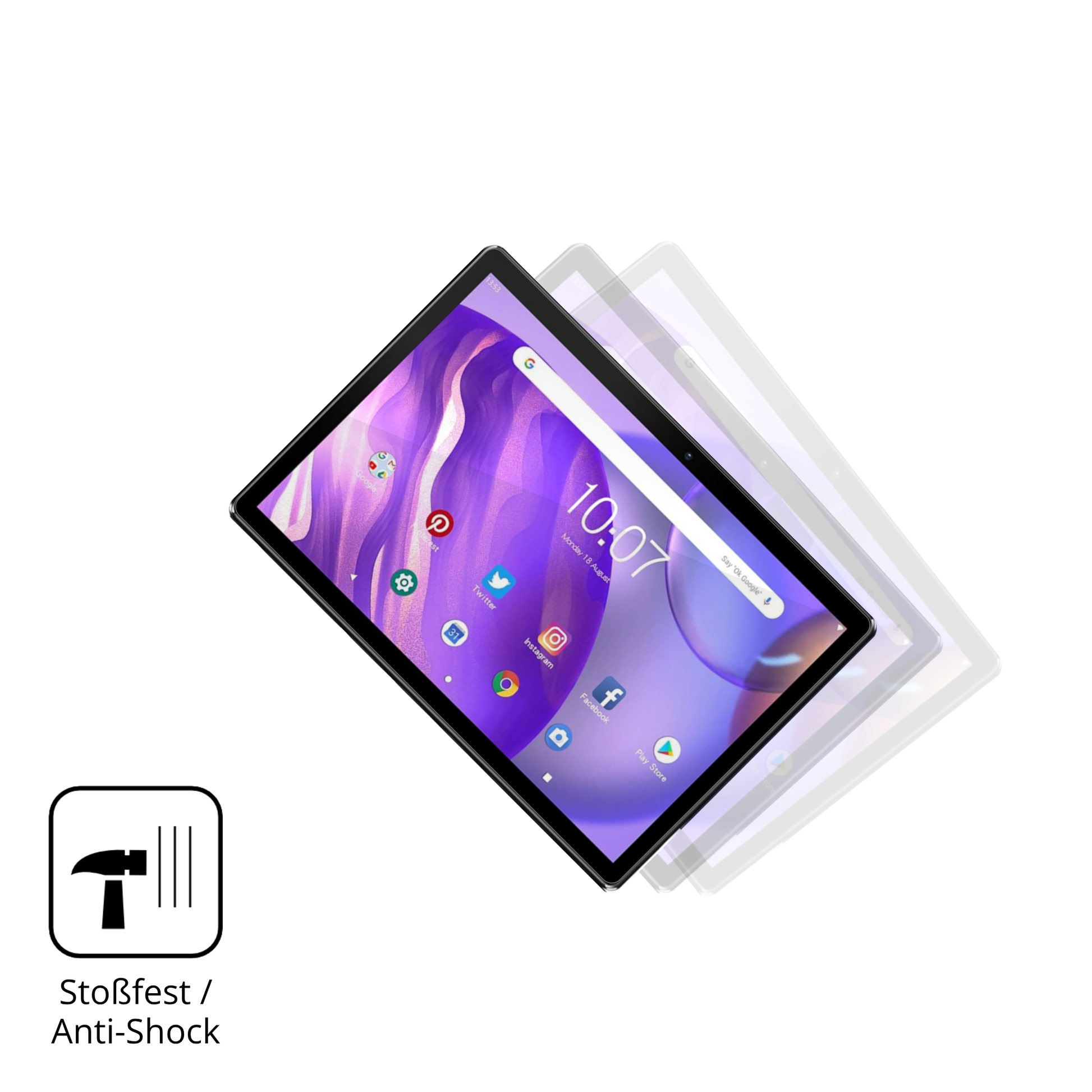 Schutz gegen Kratzer auf dem pritomm10 tab 10 plus Glas durch Schlüssel, Stöße gegen die Tischkante oder Stürze