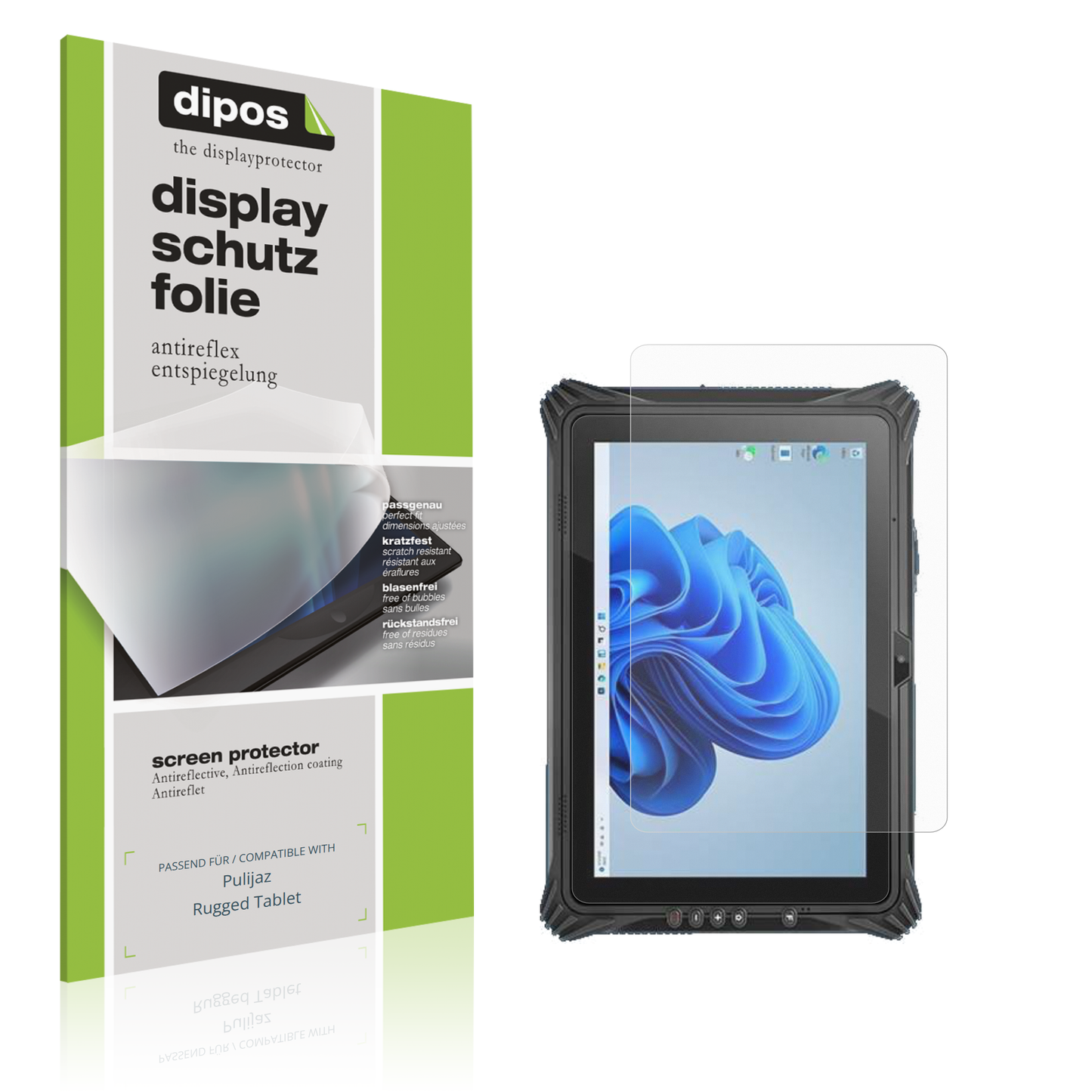 Matte Displayschutzfolie von dipos passend für pulijazrugged tablet, präziser Zuschnitt und blasenfrei montiert