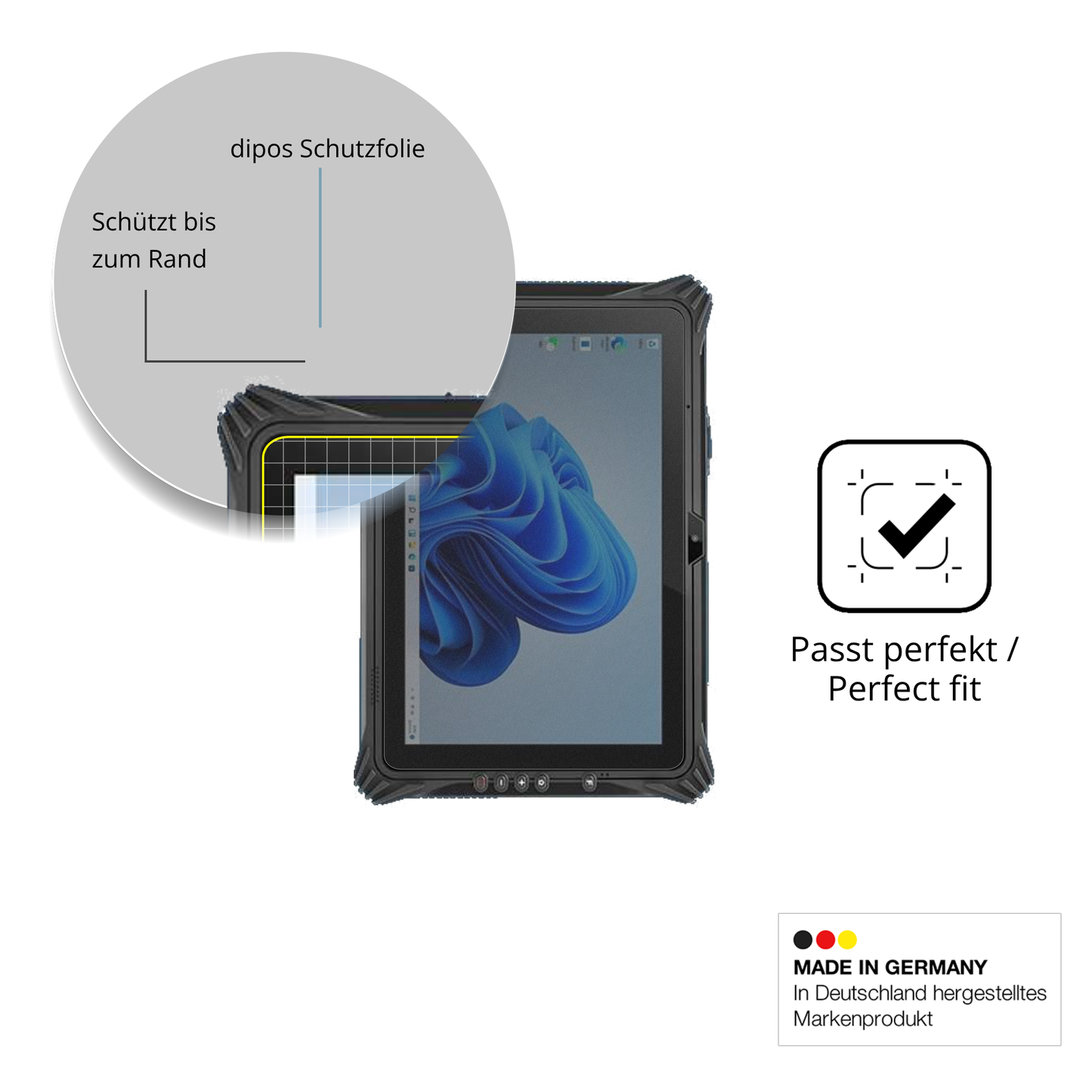 Schutz gegen Kratzer auf dem pulijazrugged tablet Glas durch Schlüssel oder Ähnliches