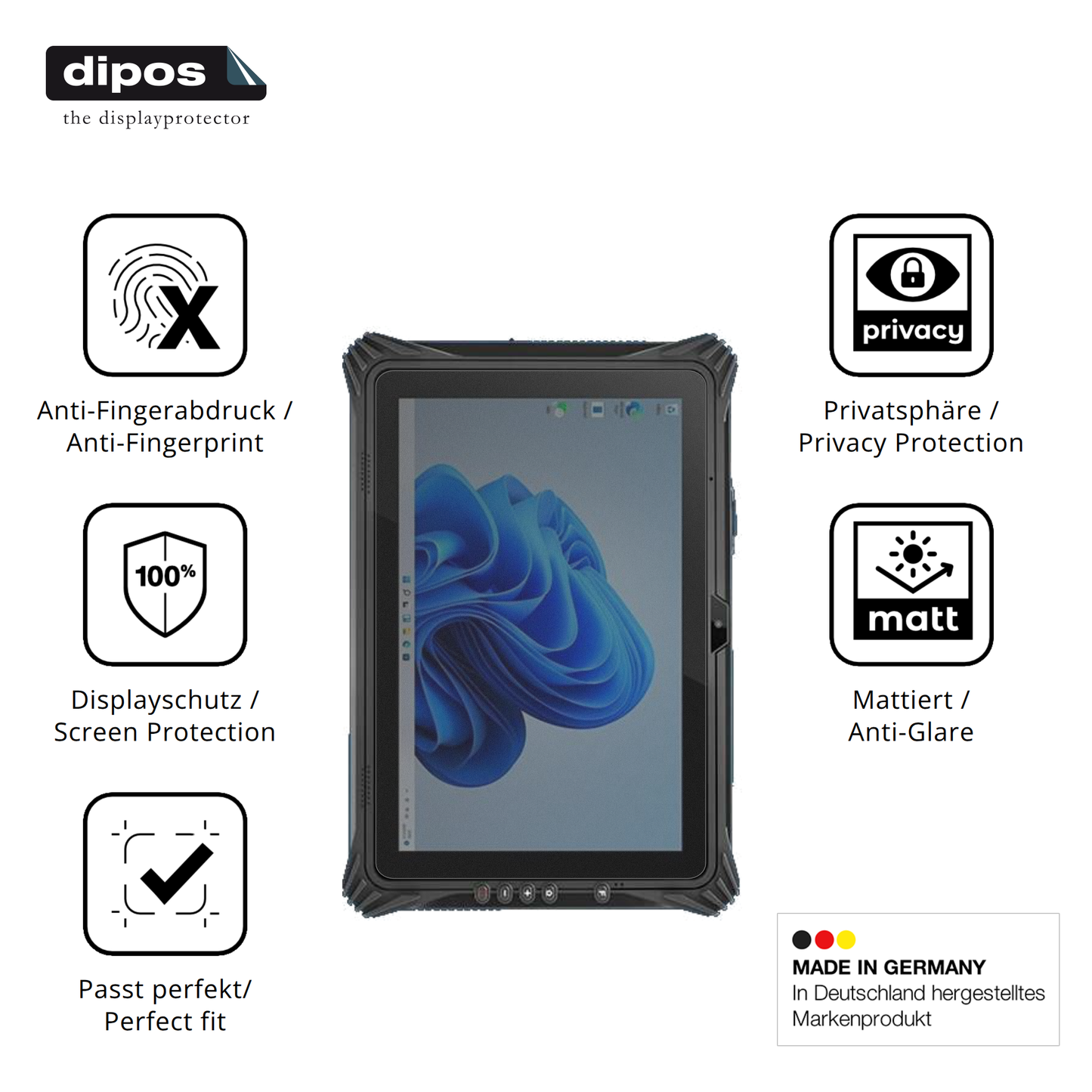 Privatsphäre-Schutz durch Sichtschutz-Folie passend zugeschnitten für pulijazrugged tablet