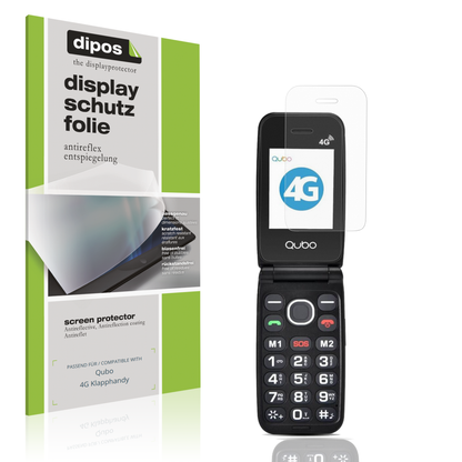 Matte Displayschutzfolie von dipos passend für Qubo 4G Klapphandy, präziser Zuschnitt und blasenfrei montiert