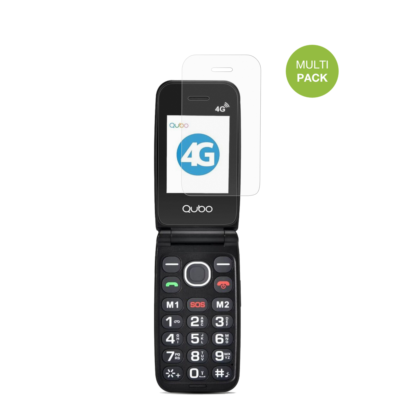 Qubo4G Klapphandy mit aufgebrachter dipos Displayschutzfolie, die lästige Fingerabdrücke minimiert