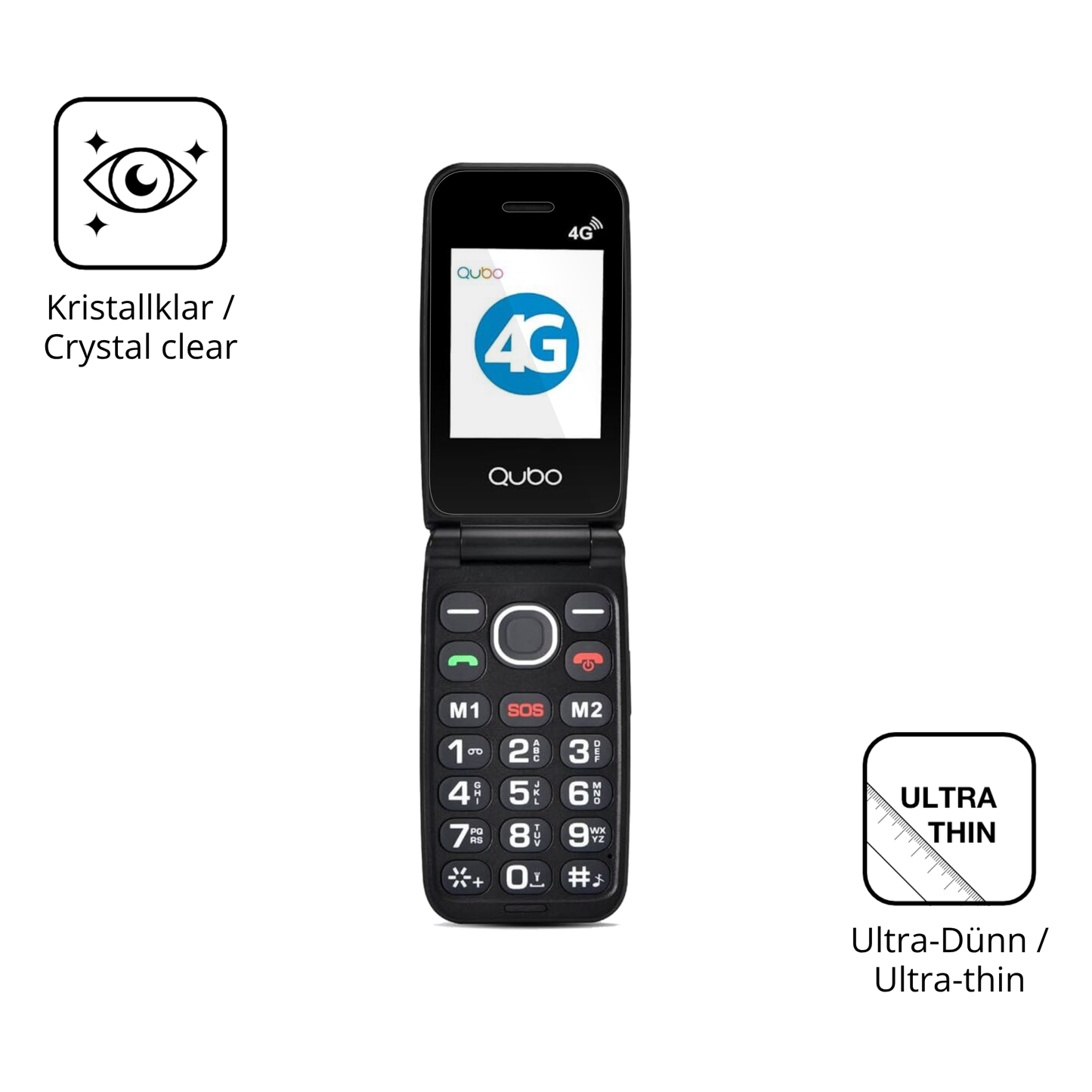 Dünne und klare Folie passend zugeschnitten für Qubo 4G Klapphandy