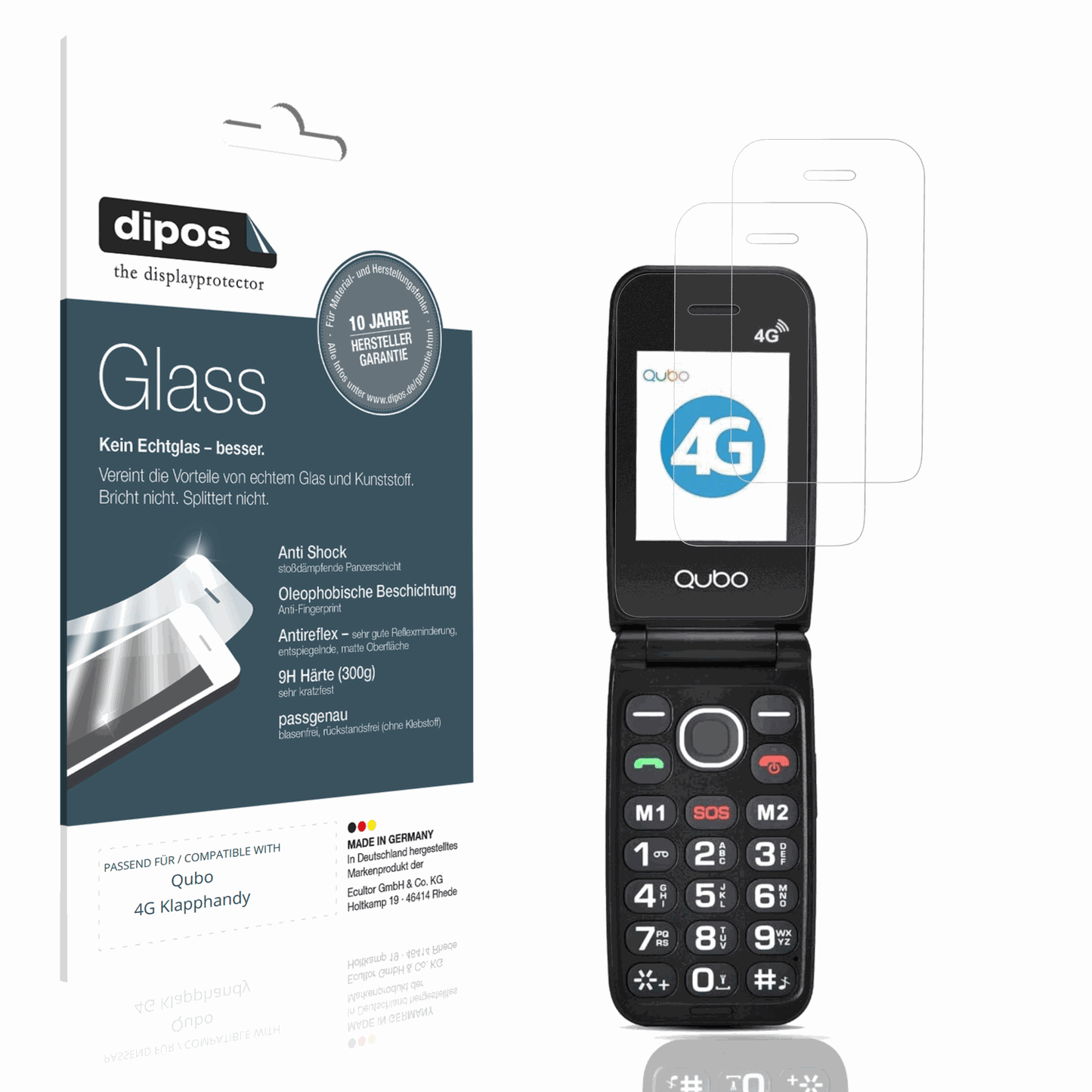 Matte Displayschutzfolie von dipos passend für Qubo 4G Klapphandy, 9H kratzfest und blasenfrei montiert