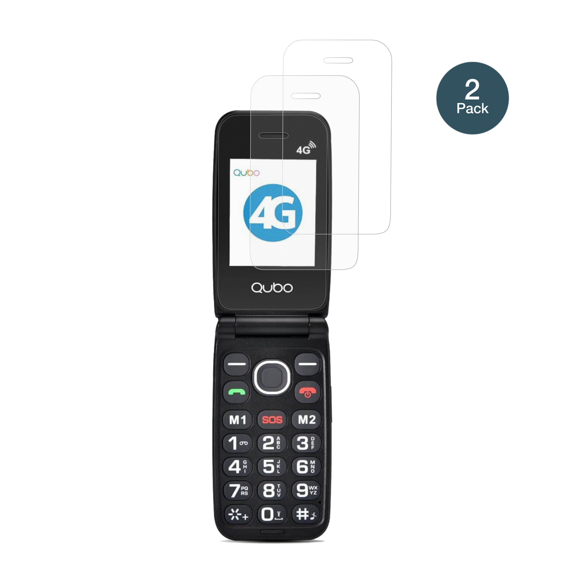 Qubo4G Klapphandy mit aufgebrachter dipos Panzerfolie, die lästige Fingerabdrücke minimiert