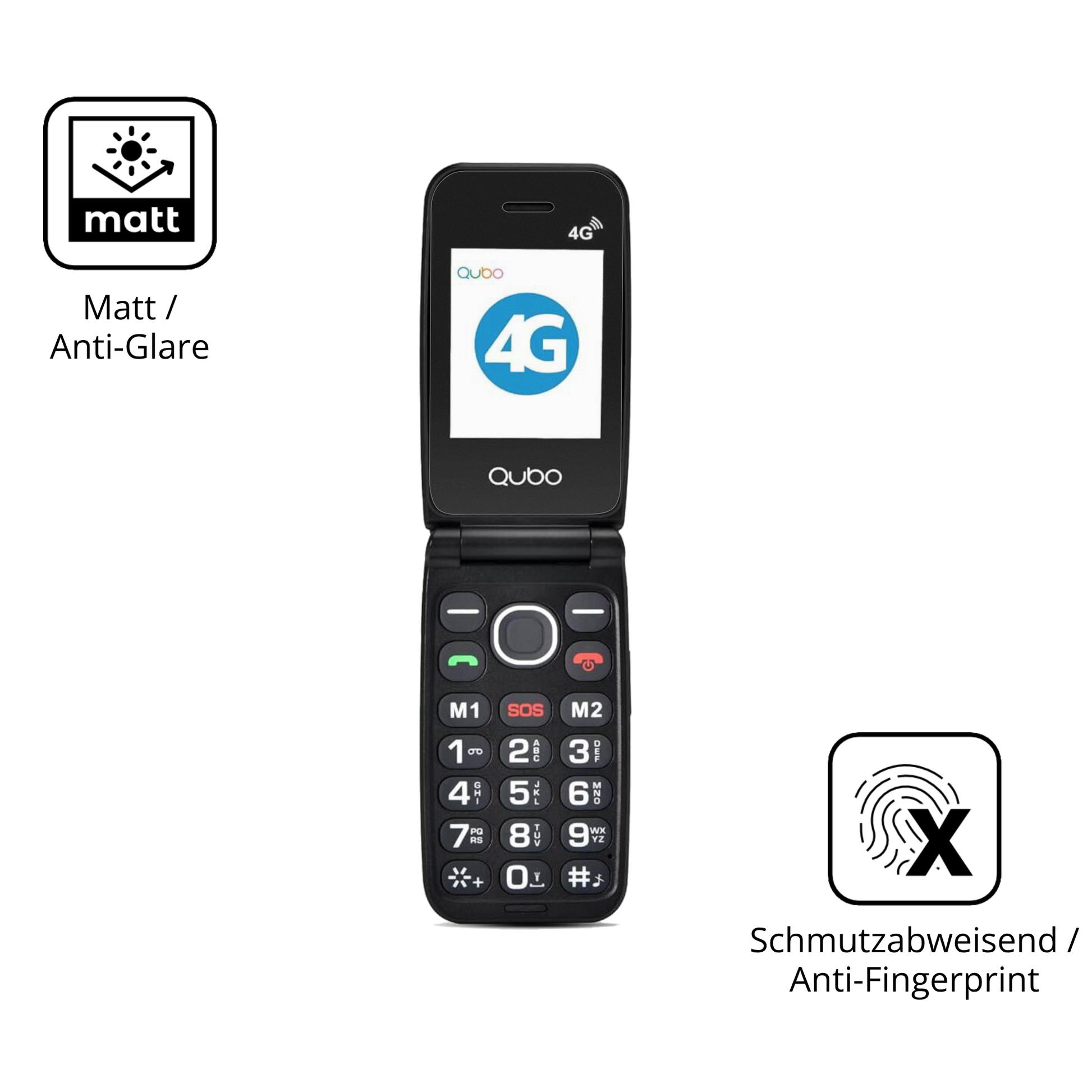 9H Hartbeschichtete, flexible Folie passend zugeschnitten für Qubo 4G Klapphandy