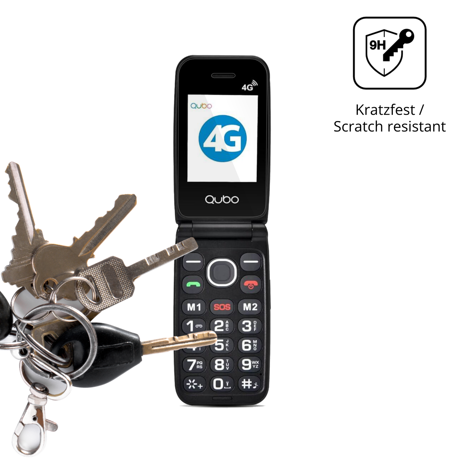 dipos Displayschutz für Qubo 4G Klapphandy, transparente Oberfläche, perfekte Passform auch für die Rundungen