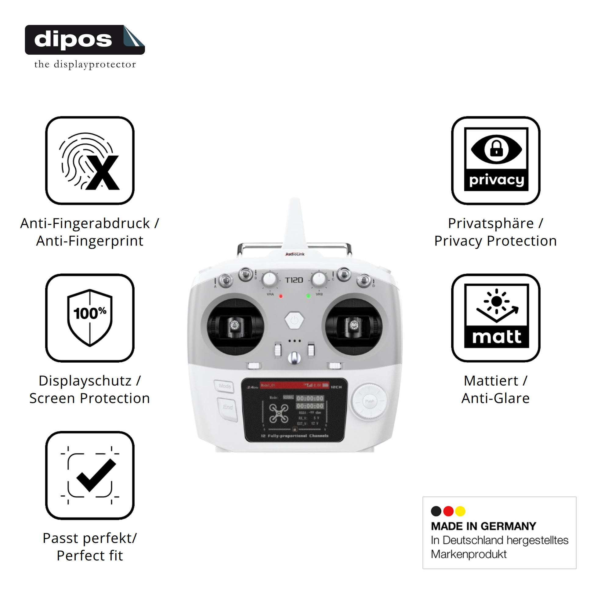 Privatsphäre-Schutz durch Sichtschutz-Folie passend zugeschnitten für Radiolink T12D