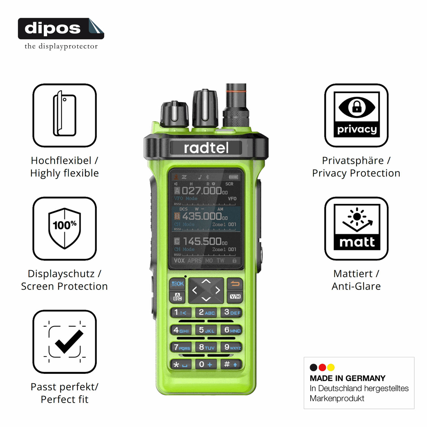 Blickschutzfolie für Radtel RT-950 Pro matt Schutzfolie Privacy