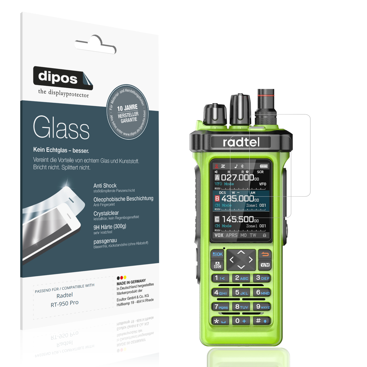 Klare Displayschutzfolie von dipos passend für radtelrt-950 pro, 9H kratzfest und blasenfrei montiert
