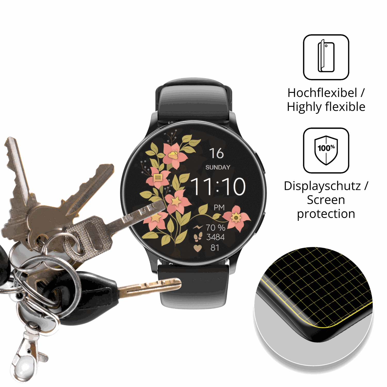 dipos Displayschutz für Raikon S30, transparente Oberfläche, perfekte Passform auch für die Rundungen