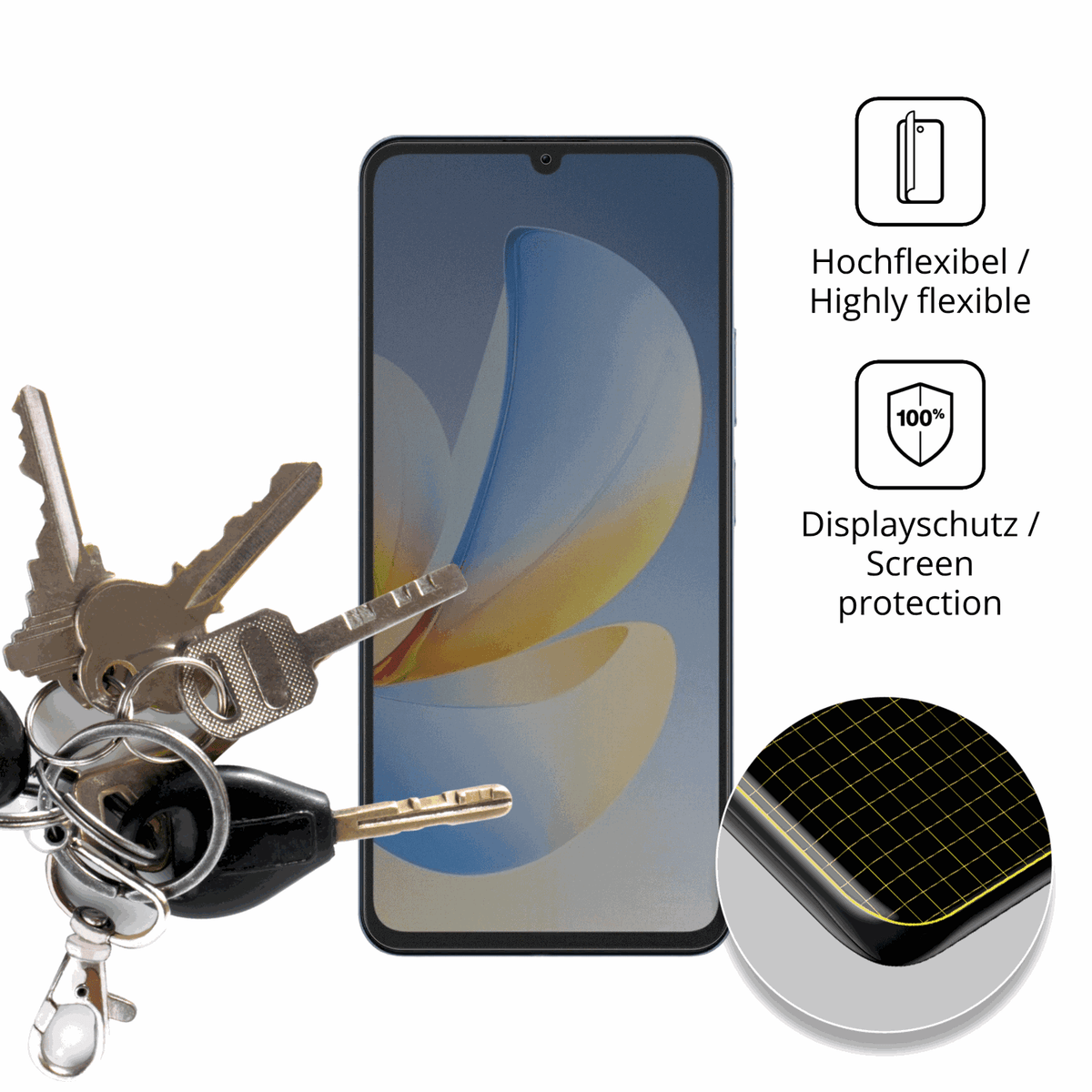 dipos Displayschutz für Realme P4 Lite, mit Blickschutzfilter und perfekter Passform auch für die Rundungen