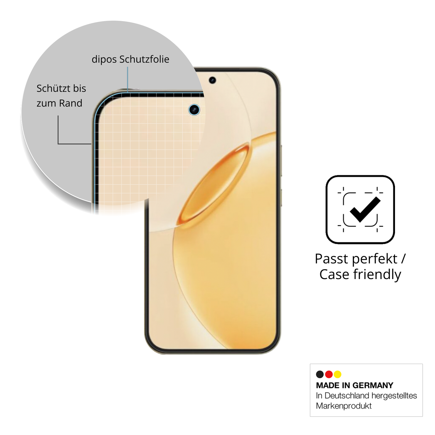 Schutzglasfolie mit optimaler Passform, zur Verwendung mit Hüllen geeignet