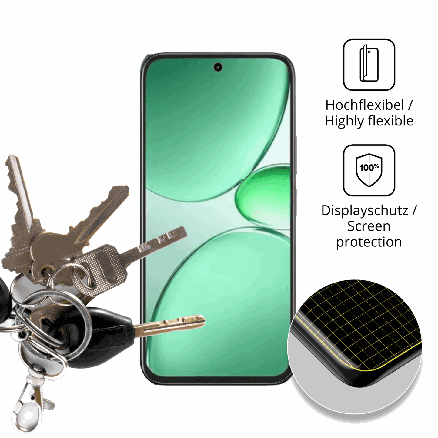 dipos Displayschutz für realmec85 pro, transparente Oberfläche, perfekte Passform auch für die Rundungen