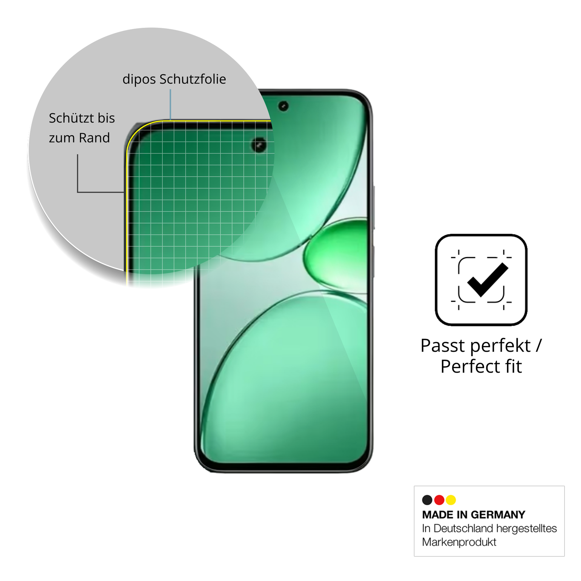 Schutzfolie mit optimaler Passform, zur Verwendung mit Hüllen geeignet