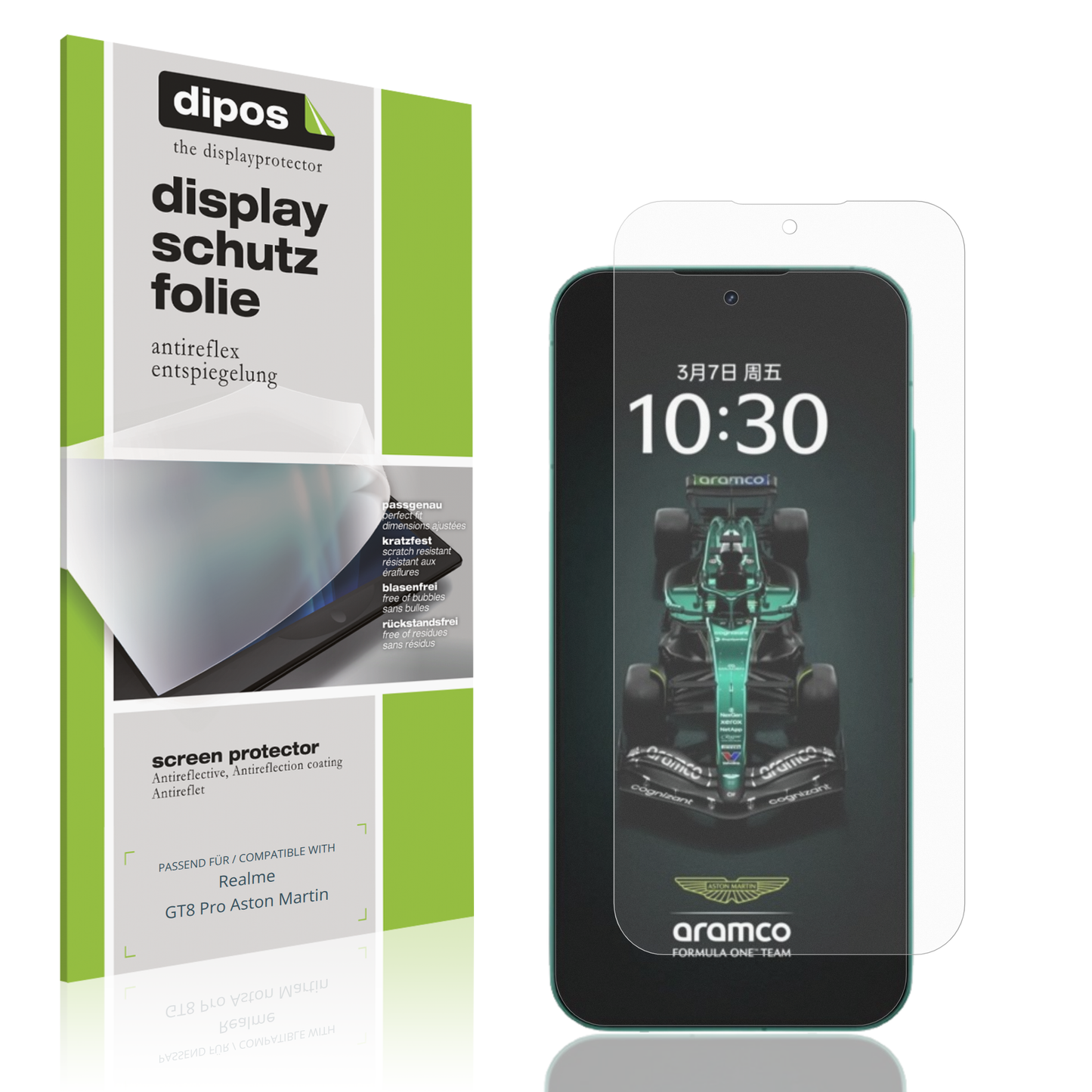 Matte Displayschutzfolie von dipos passend für realmegt8 pro aston martin, präziser Zuschnitt und blasenfrei montiert